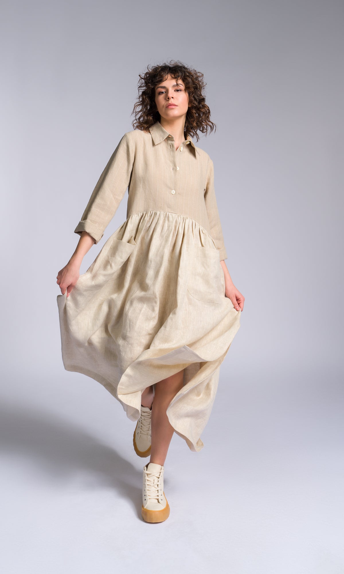 Linen Baby Doll Shirt Dress - AAKASHA