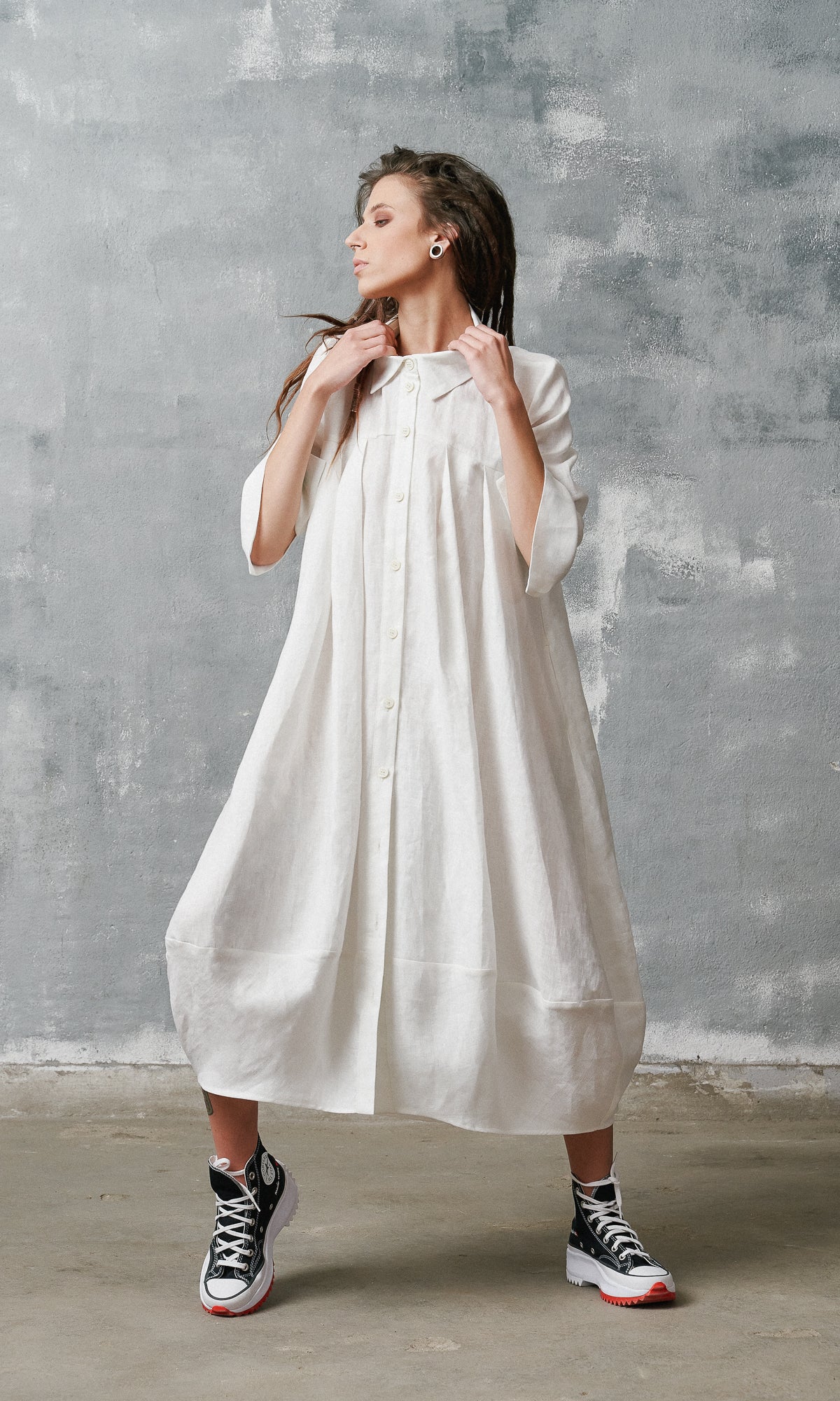 Cocoon Linen Shirt Dress - AAKASHA