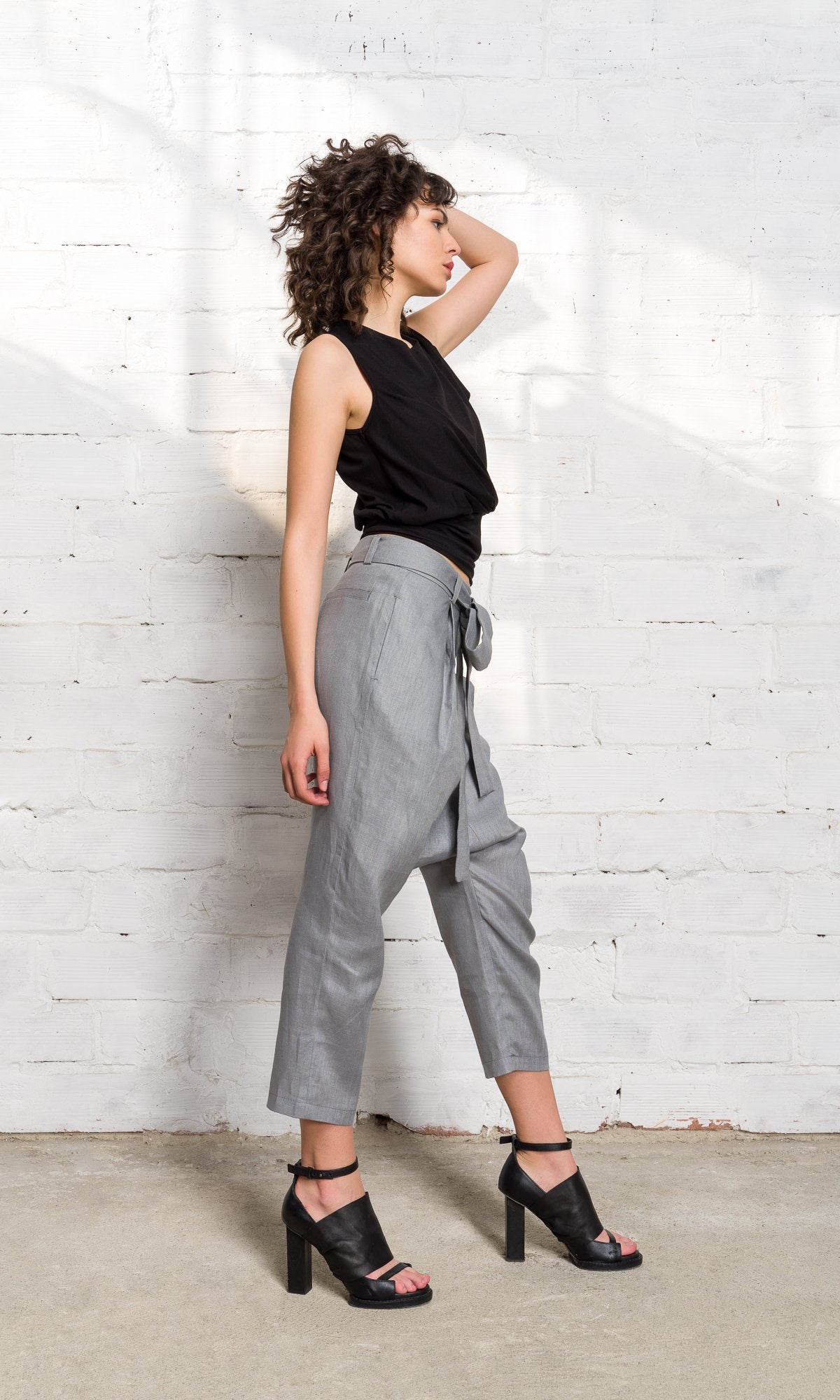 Linen Drop Crotch Pants with Belt - AAKASHA