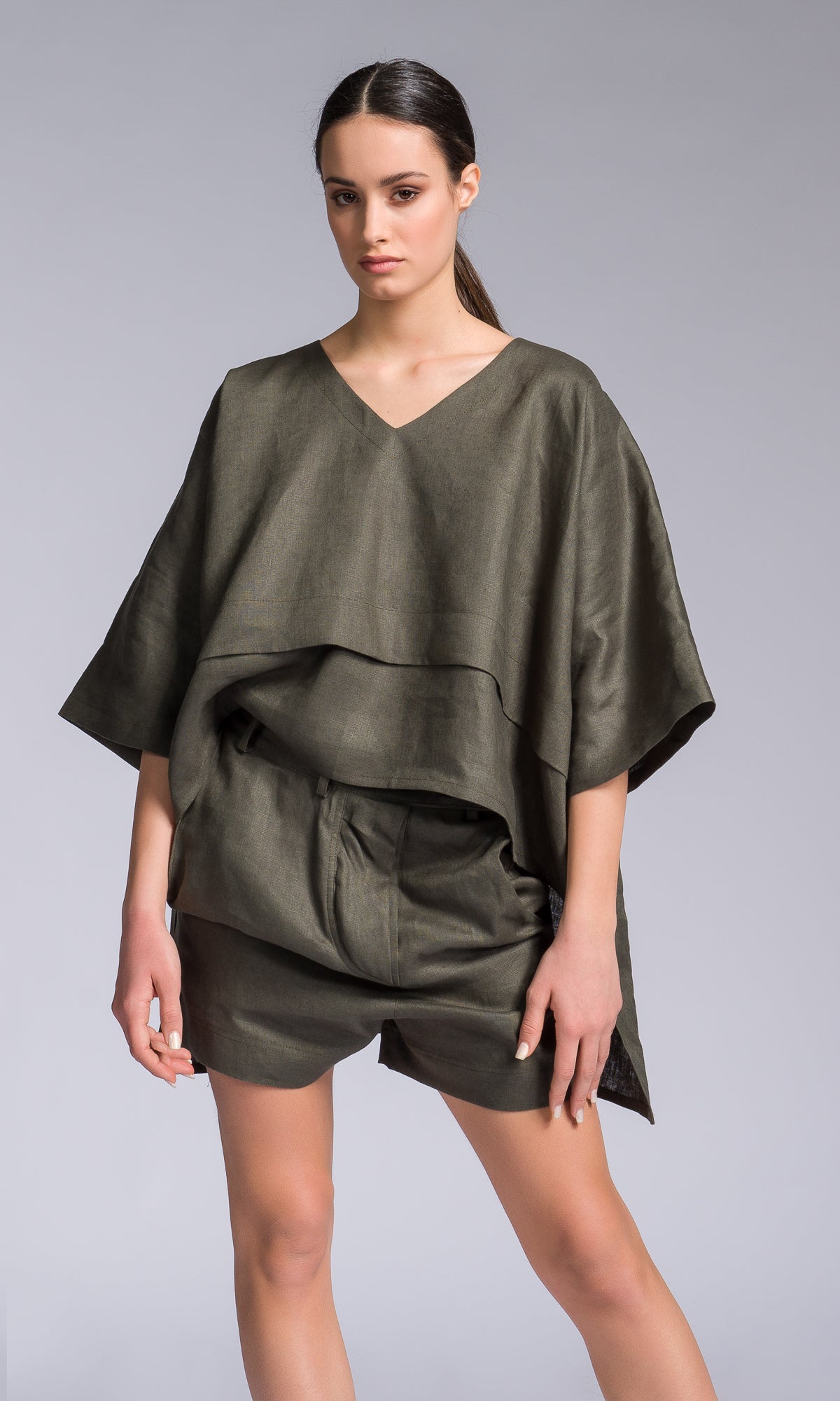 Linen Kimono Blouse with High-low Hem - AAKASHA