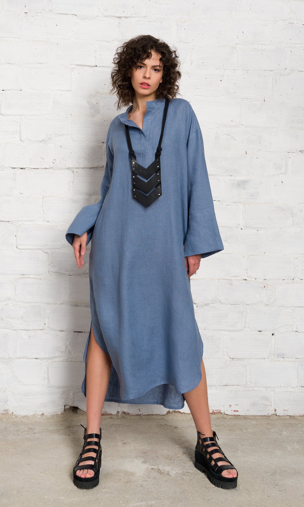 Relaxed Fit Linen Shirt Dress - AAKASHA