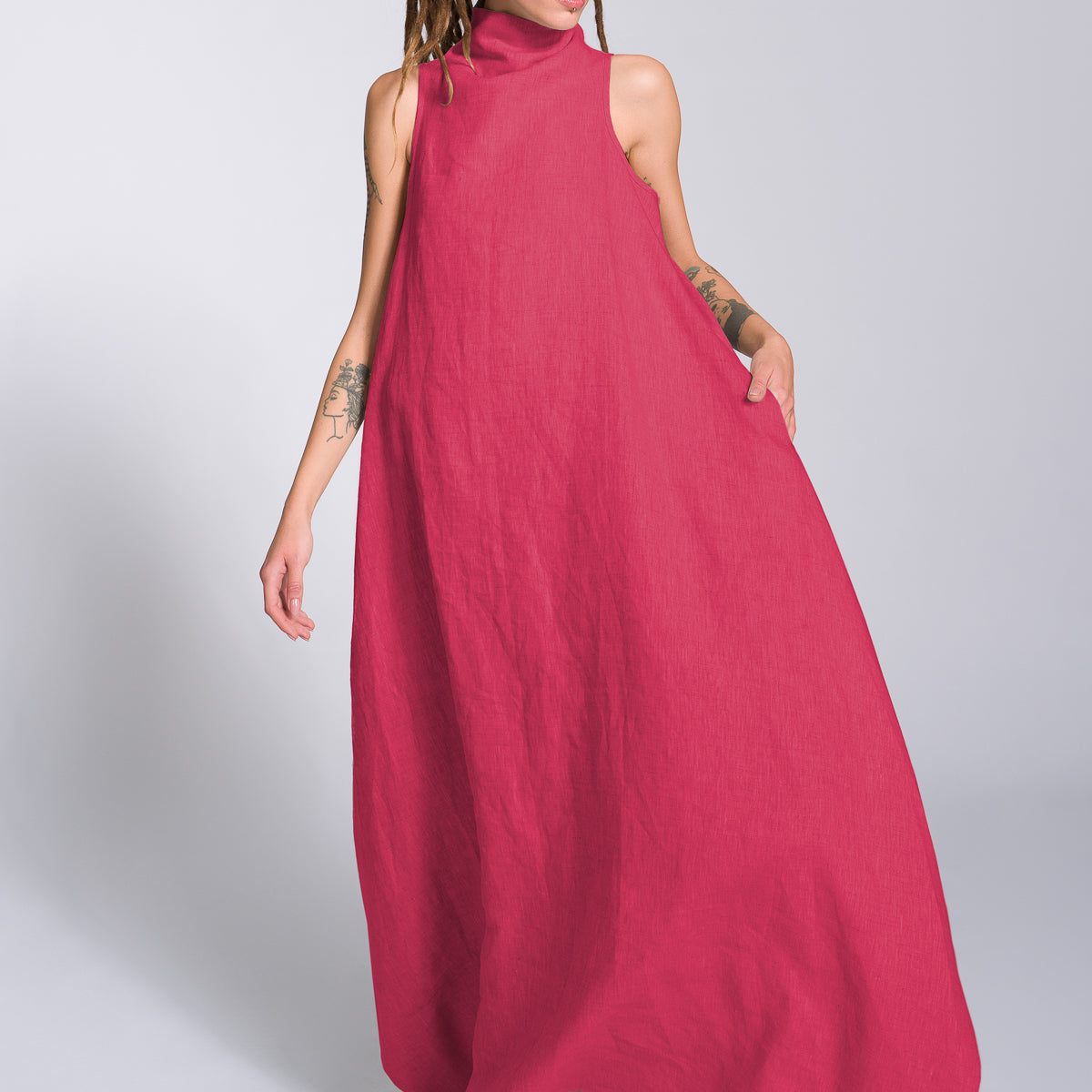 Linen High Neck Cocoon Dress