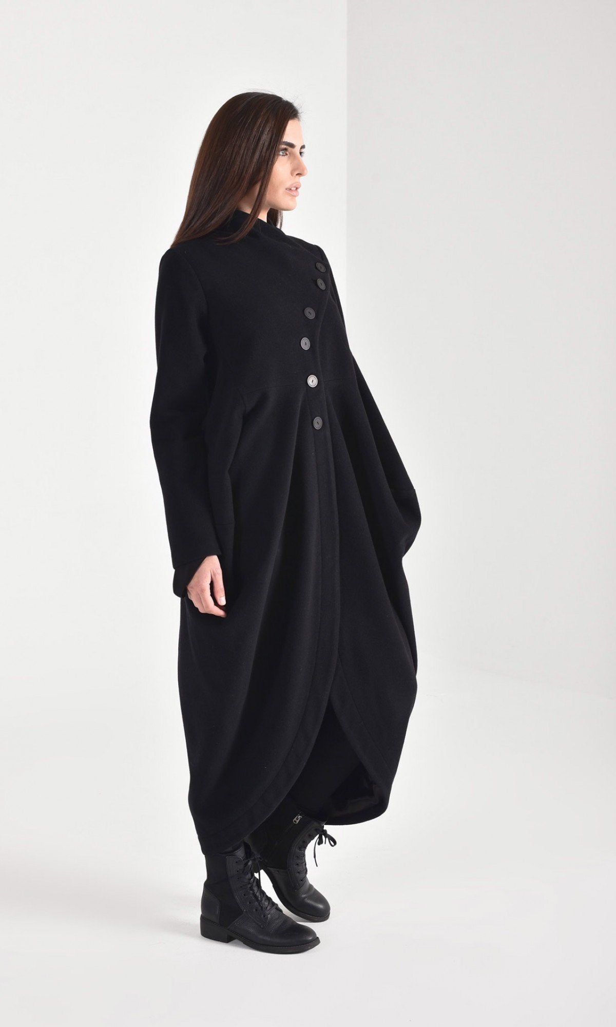 Asymmetric Wool Blend Coat