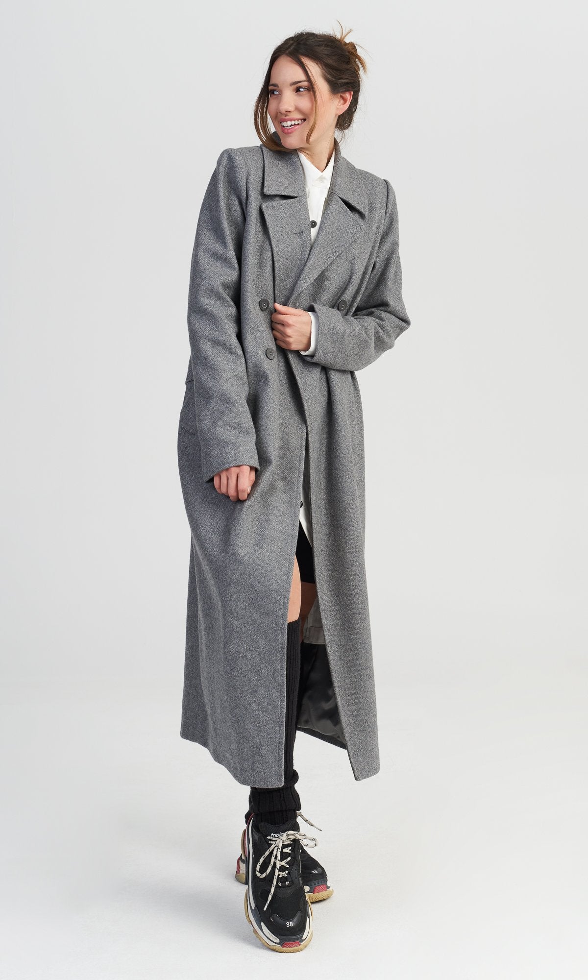 Double Breasted Wool Blend Coat