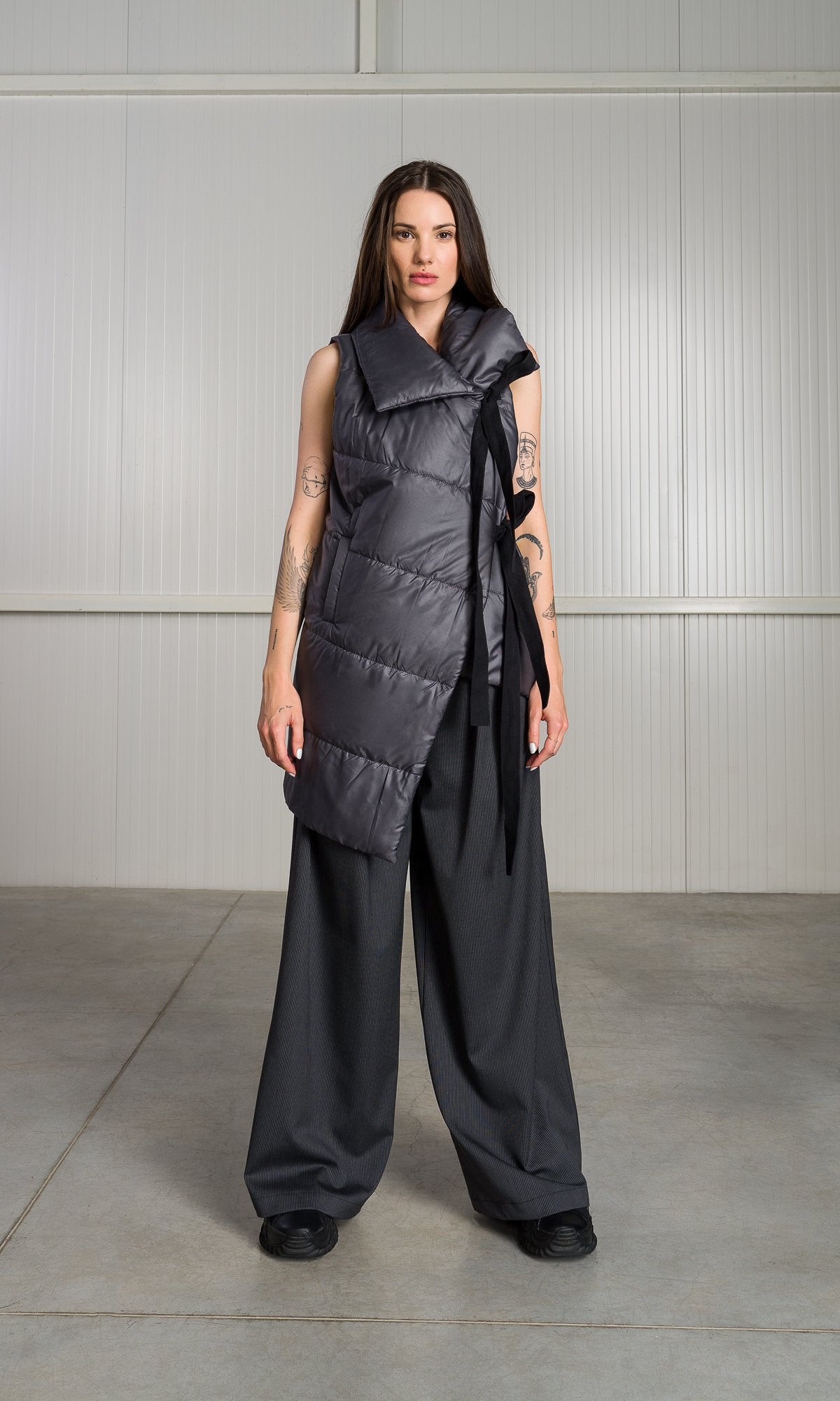 Asymmetric Vest with Ribbon Closure - AAKASHA