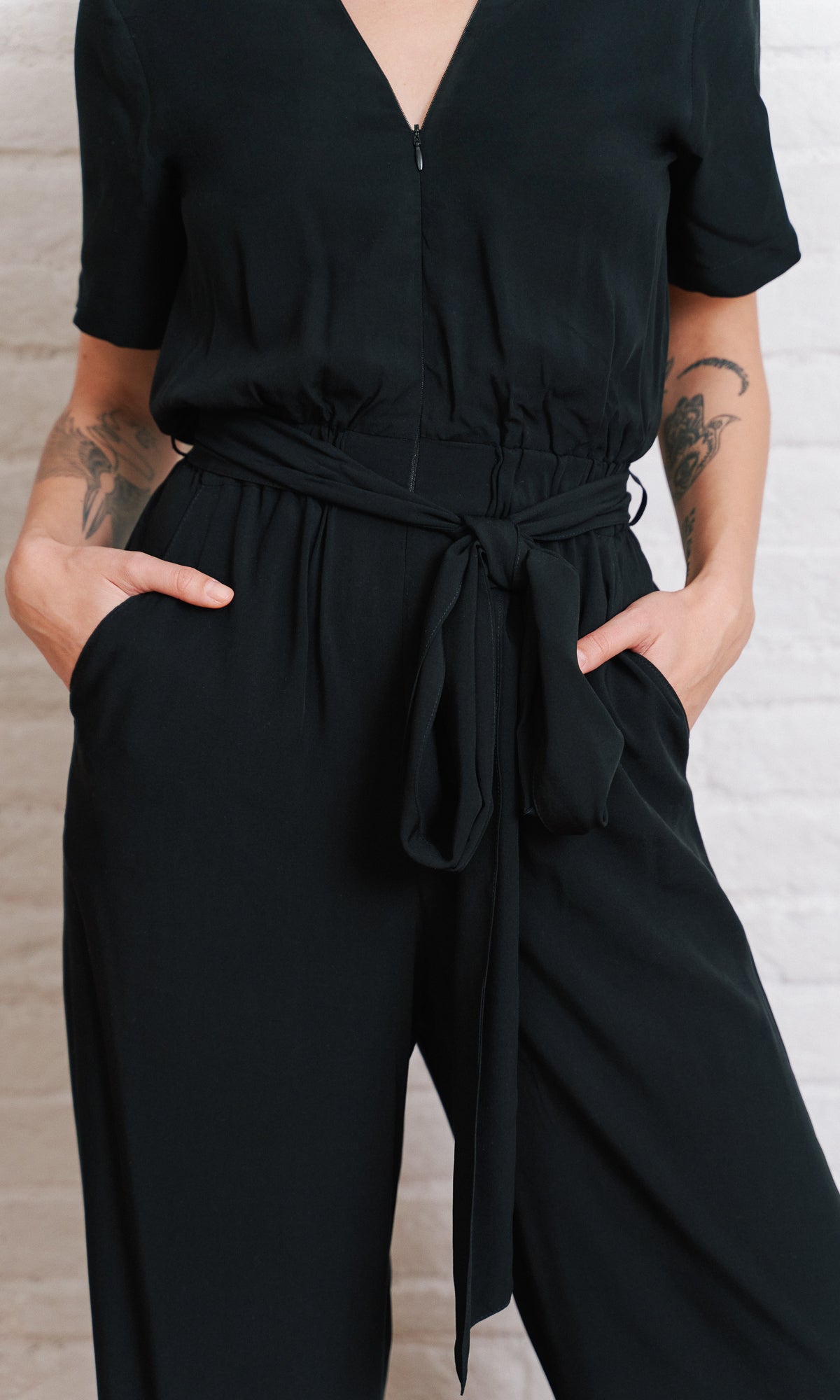 Wide Leg Jumpsuit With Ribbon Belt