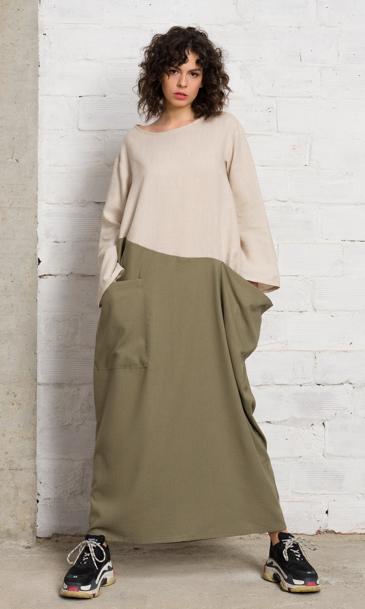 Two-Tone Linen Baggy Dress