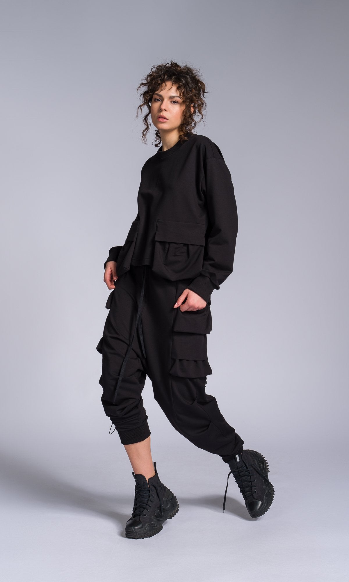 Adjustable Leg Pants with Layered Pockets - AAKASHA