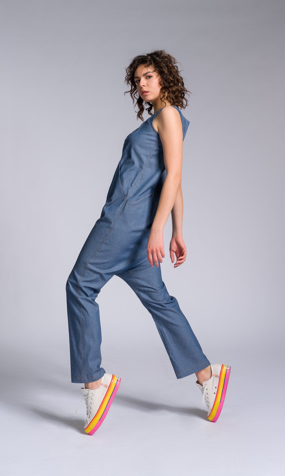 Chambray Jumpsuit with Overlap Front - AAKASHA