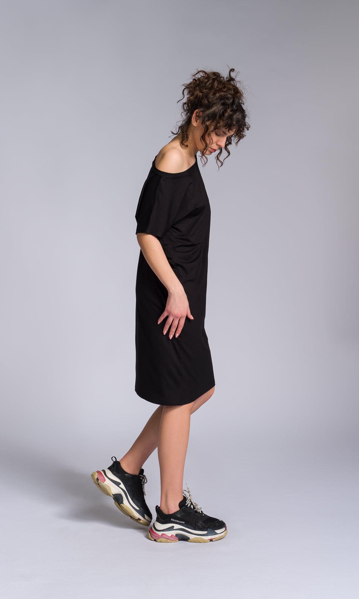 Batwing Sleeve Asymmetric Mini Dress