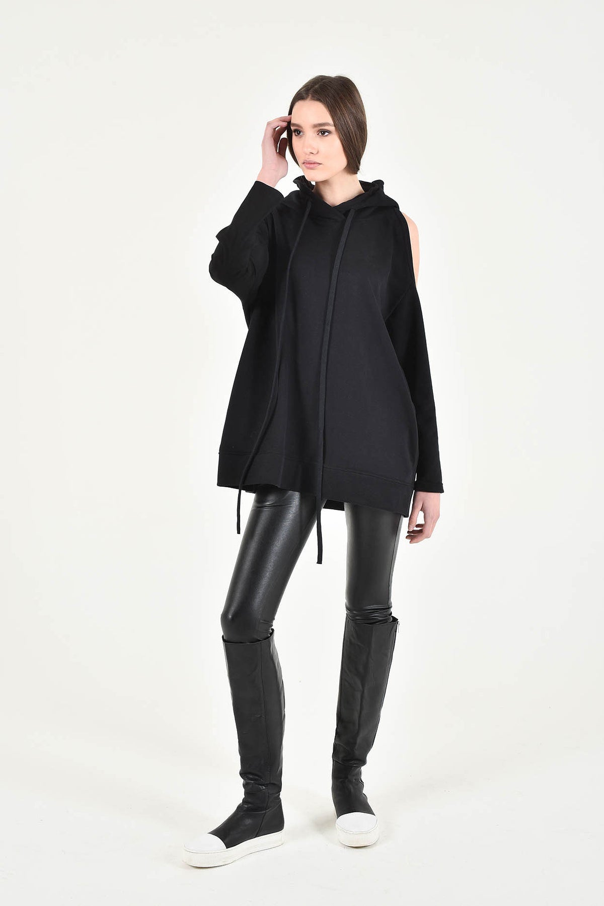 Extravagant Open Shoulder Hooded Sweatshirt