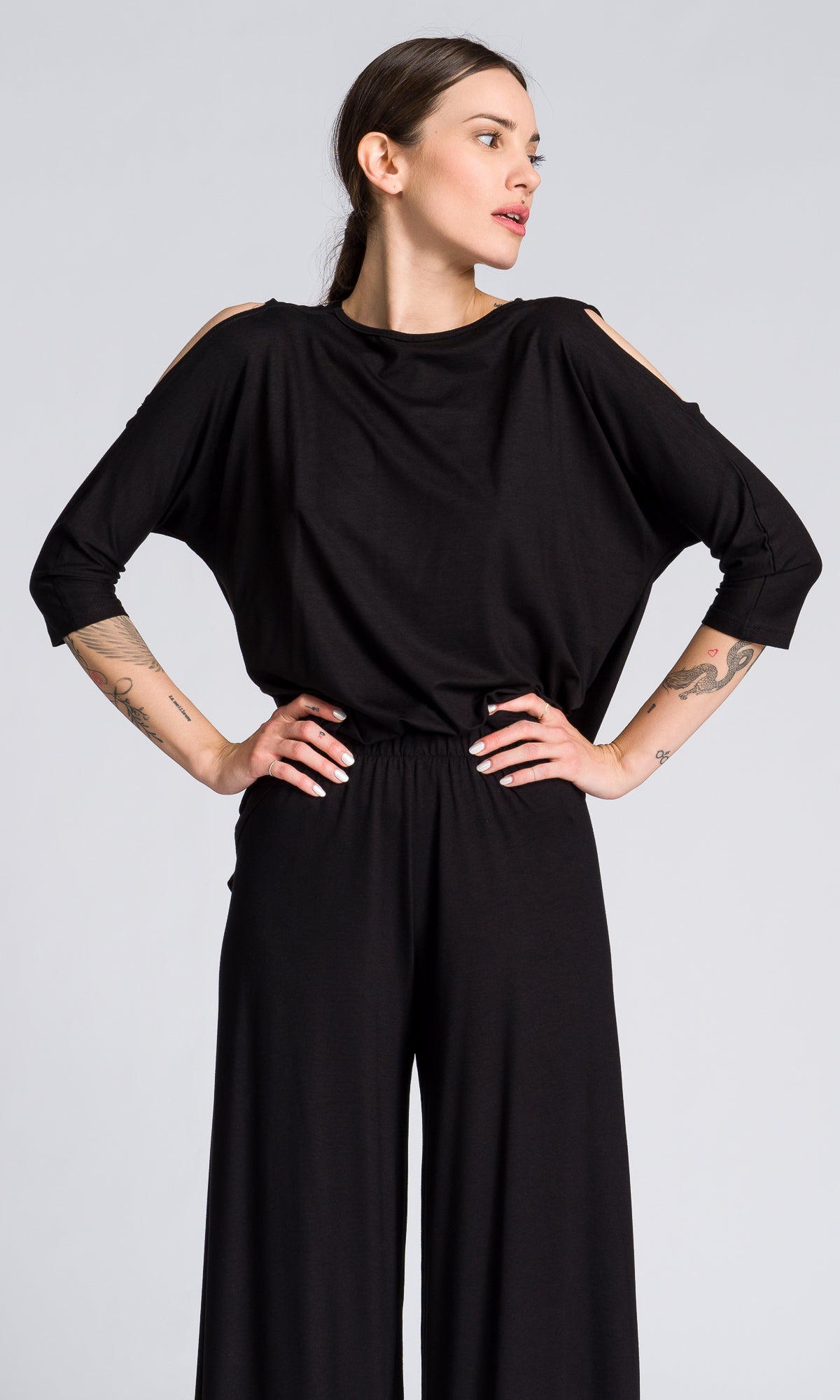 Draped Cross Back Top with Cut-out Shoulders - AAKASHA