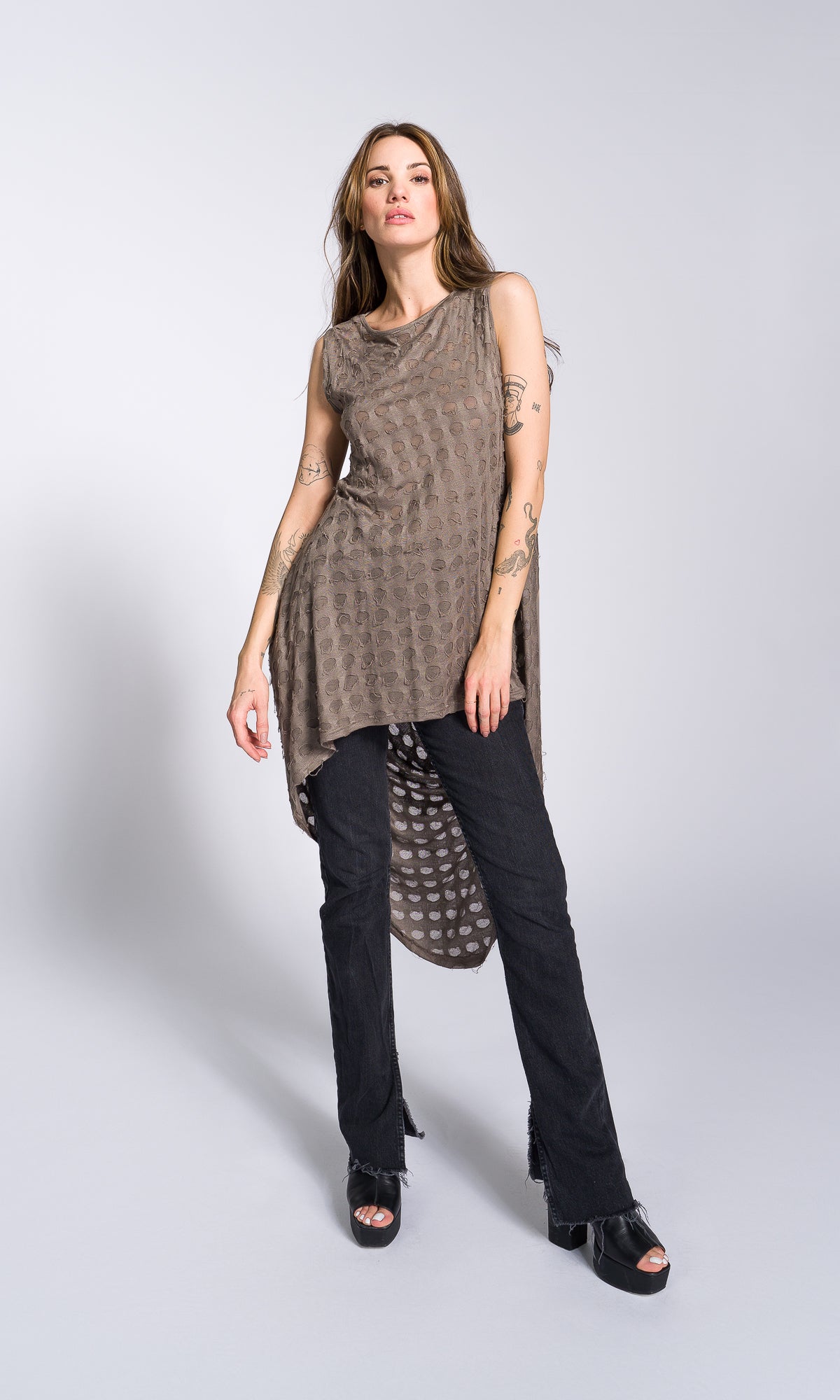 Sleeveless Tunic with Long Draped Back - AAKASHA