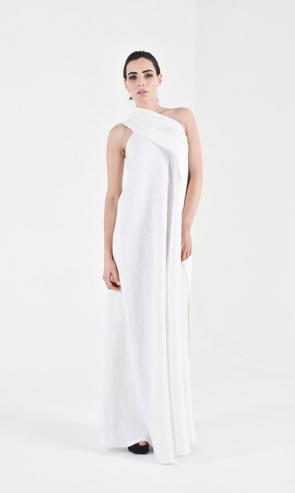 One Shoulder Maxi Linen Dress - AAKASHA