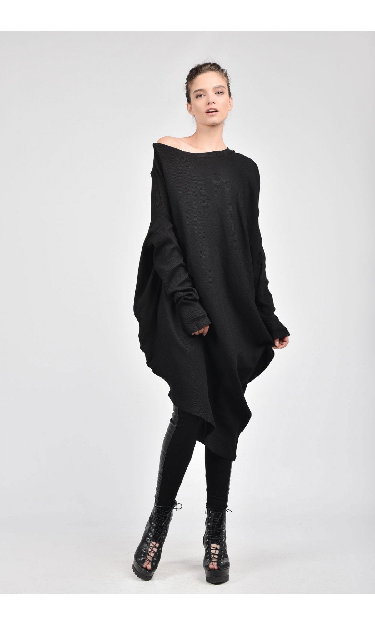 Asymmetric Ribbed Tunic Dress - AAKASHA