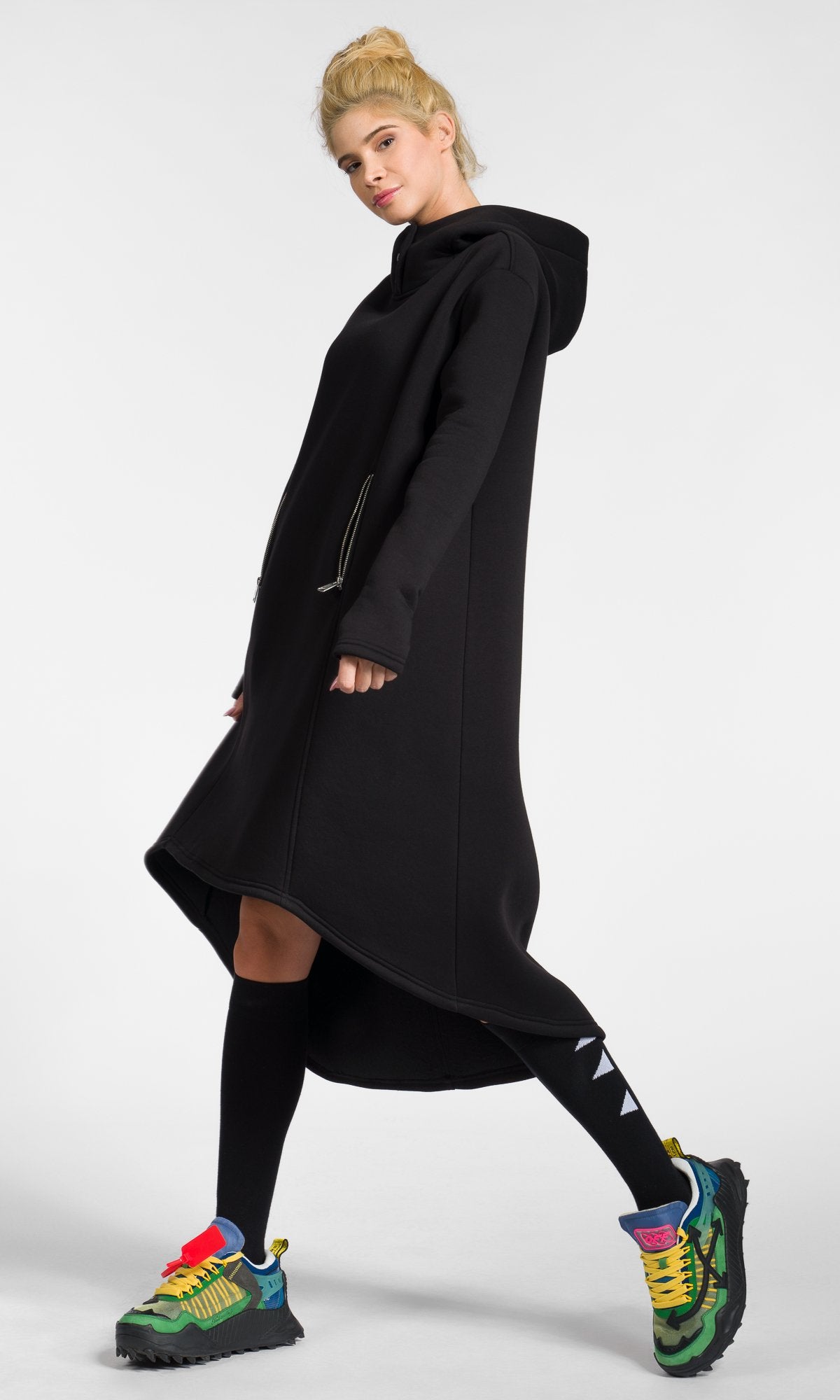 Extra Long Hoodie Dress with Zipper Pockets - AAKASHA