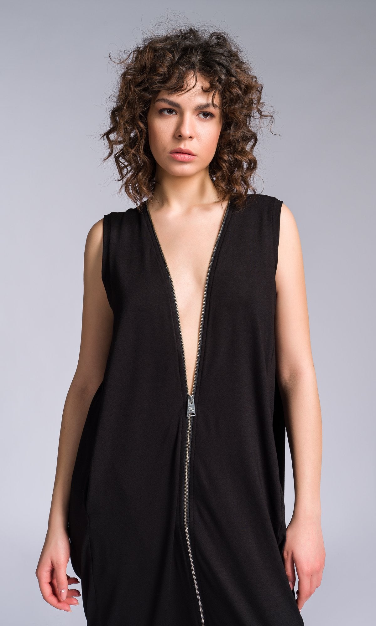 Jersey Zip-up Jumpsuit with Folded Sides