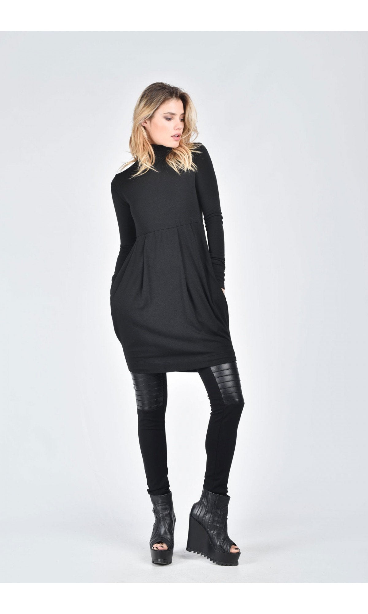 Fine Knit Turtleneck Tunic Dress - AAKASHA