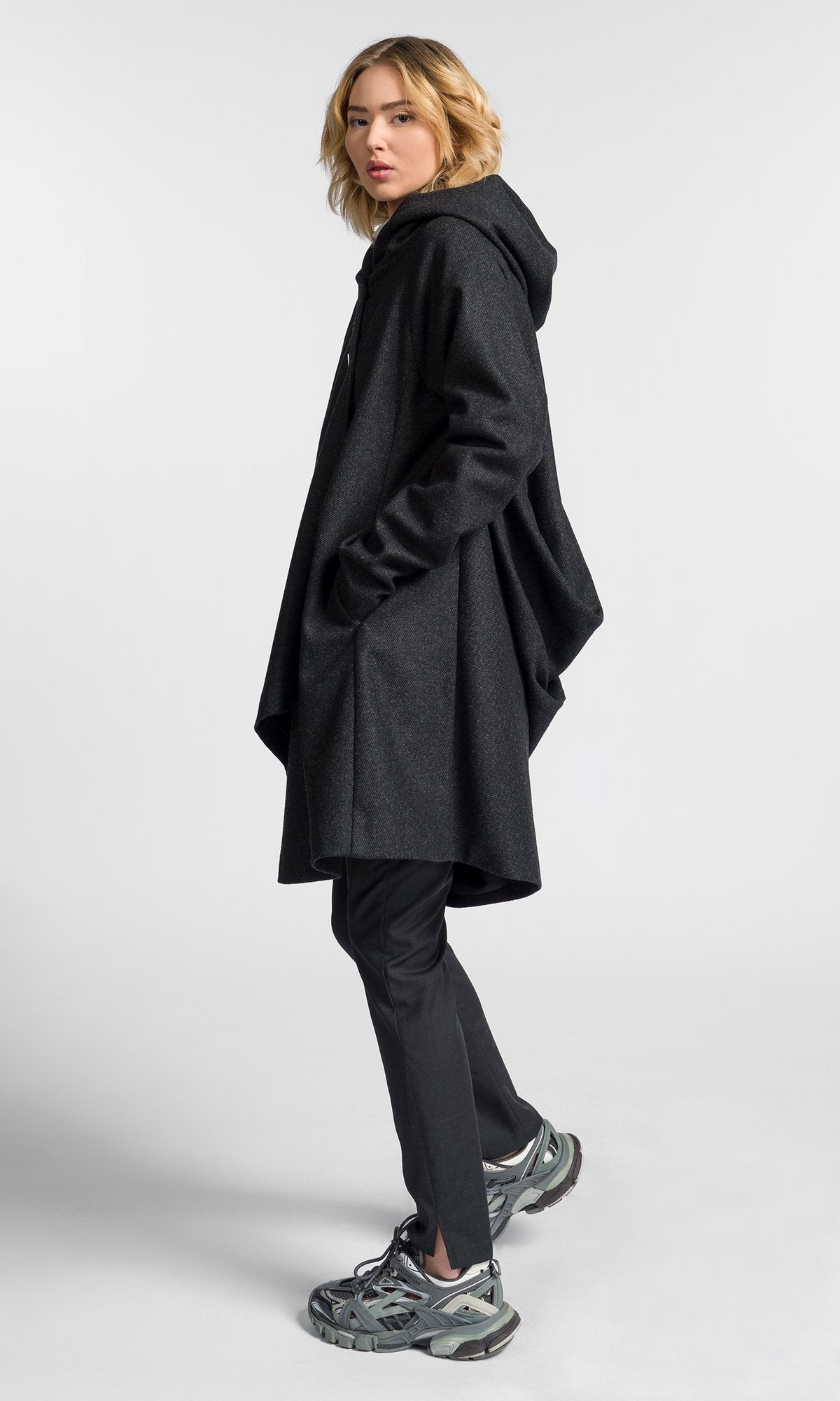 Asymmetric Drape Back Coat