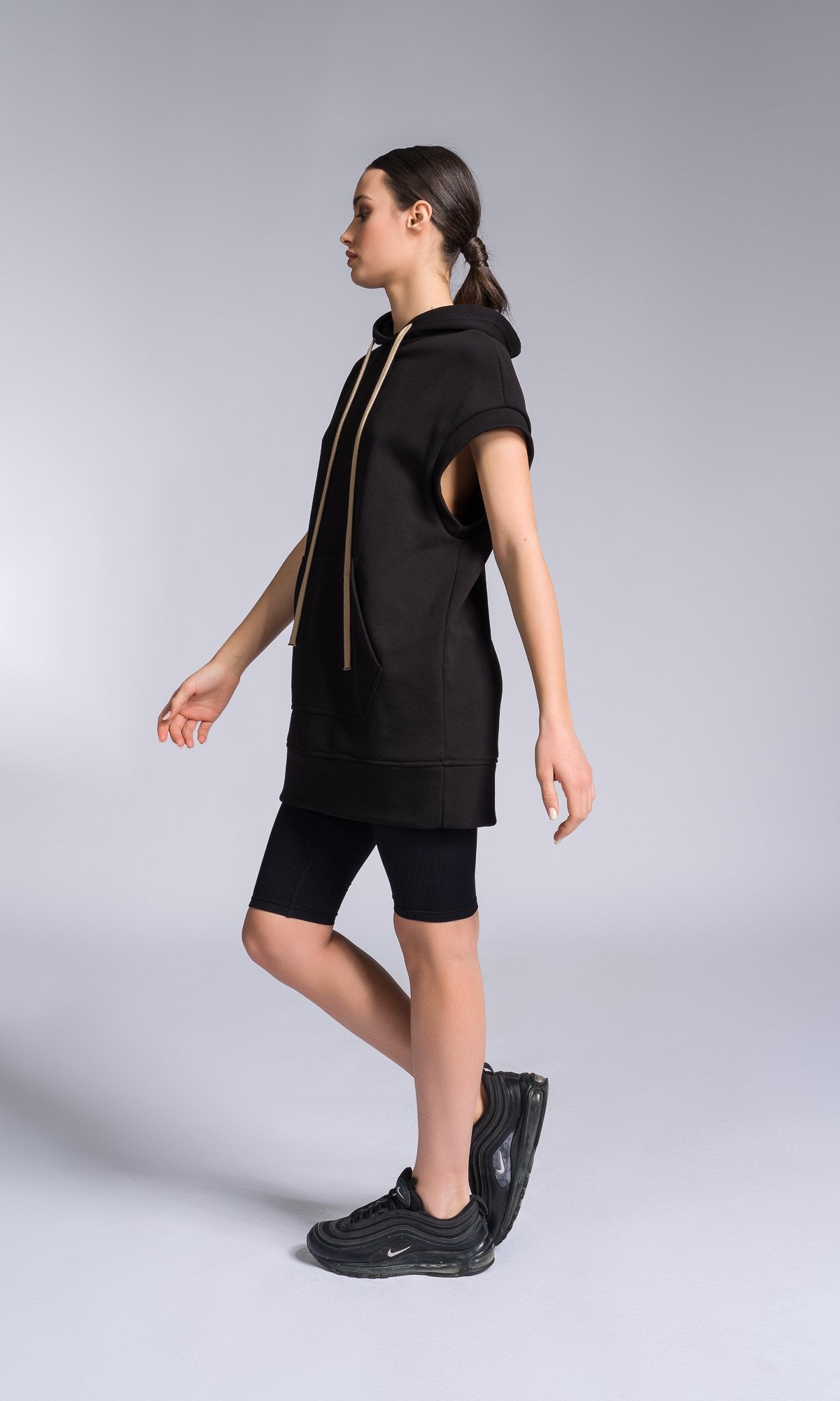 Drop Shoulder Sleeveless Hoodie - AAKASHA