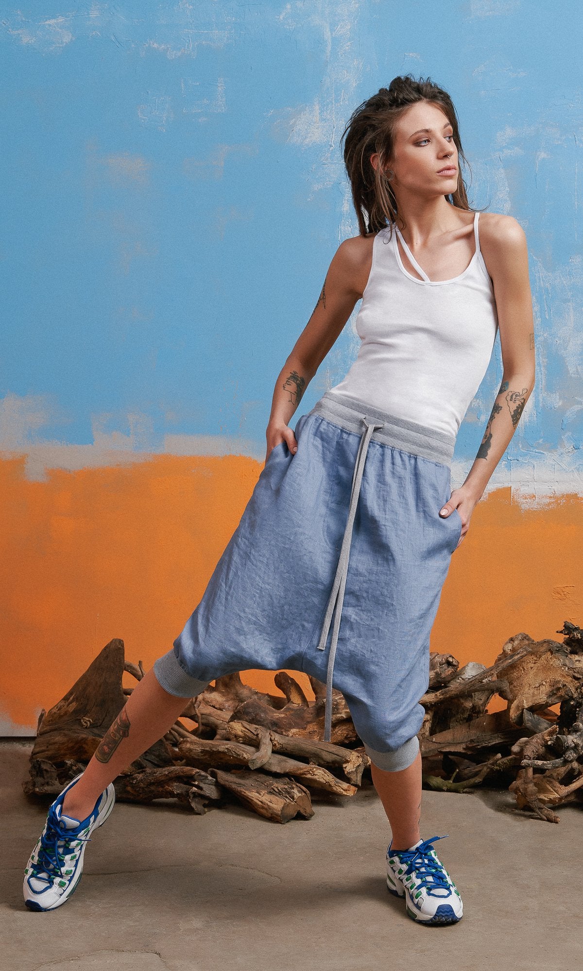 Linen Drop Crotch Jogger Pants - AAKASHA