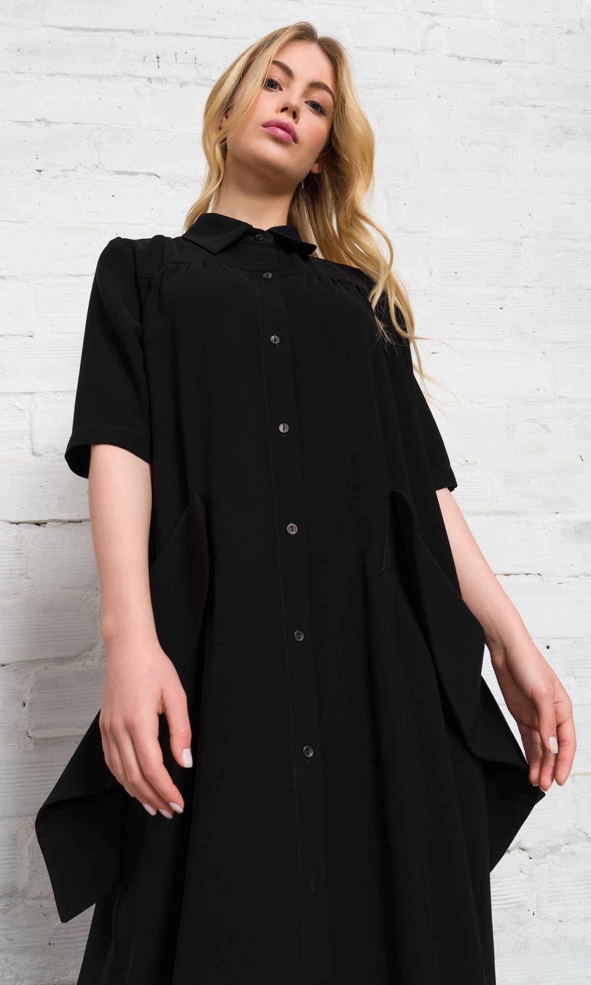 Long Shirt Dress with Large Pockets - AAKASHA