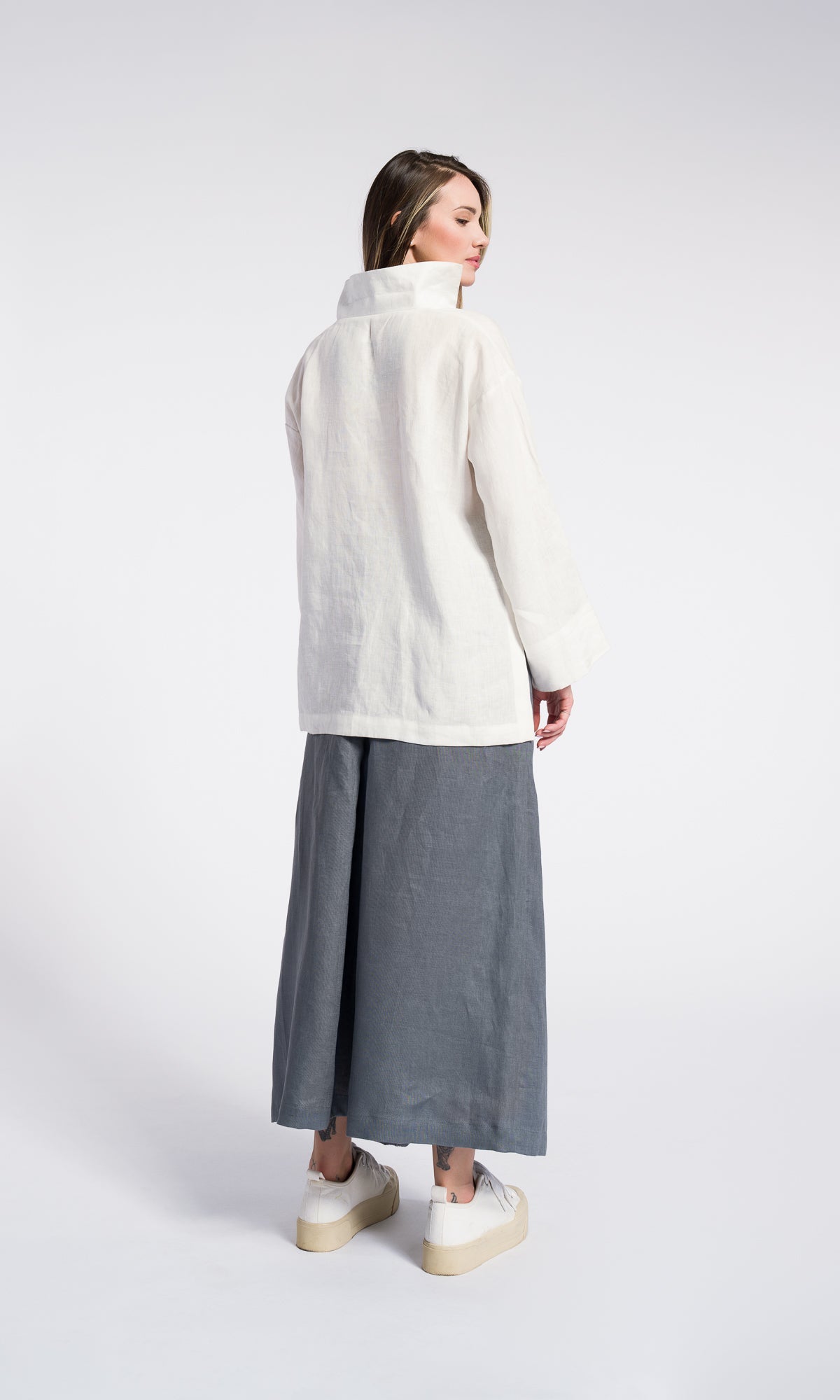 Inverted Pleat Linen Skirt Pants