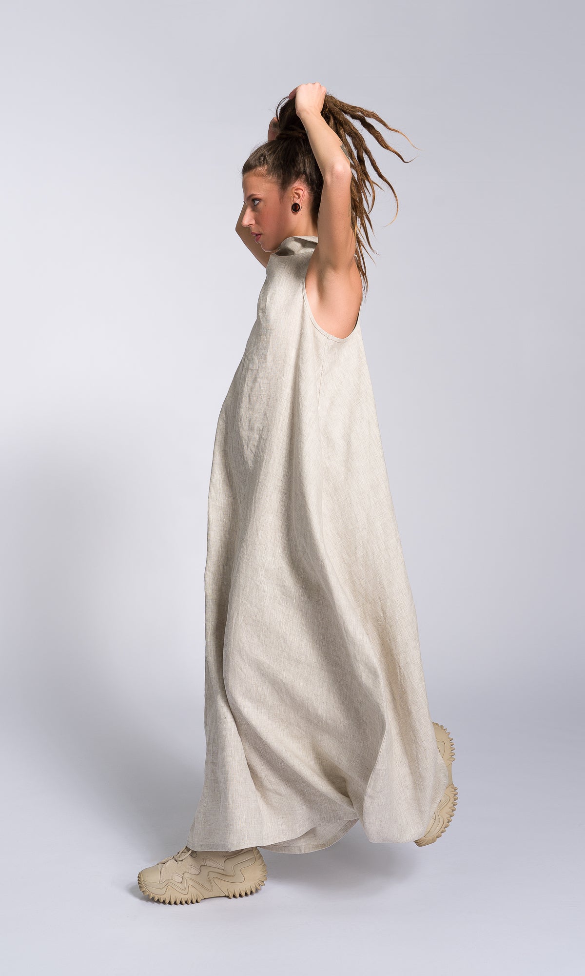 Linen High Neck Cocoon Dress - AAKASHA