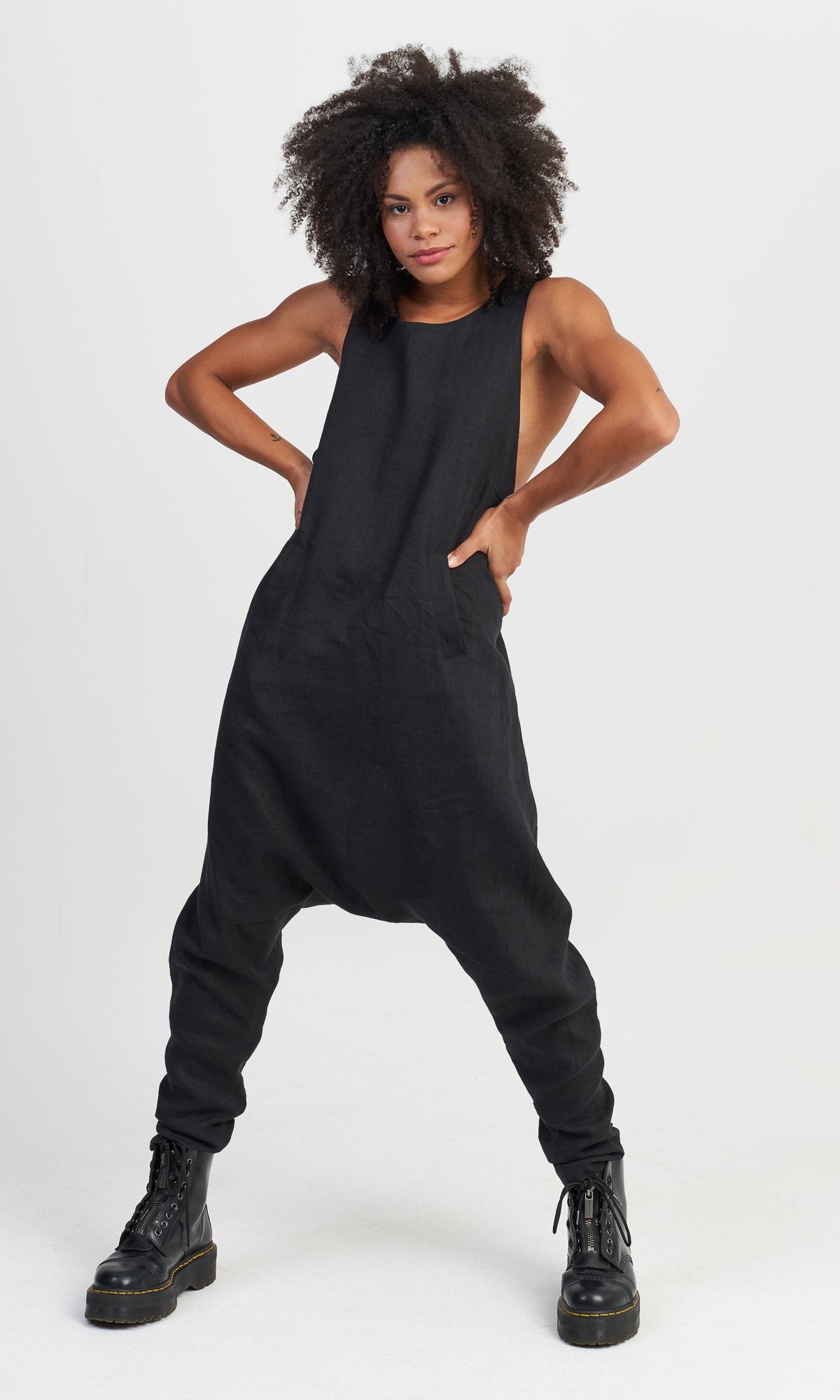 Linen Drop Crotch Jumpsuit - AAKASHA