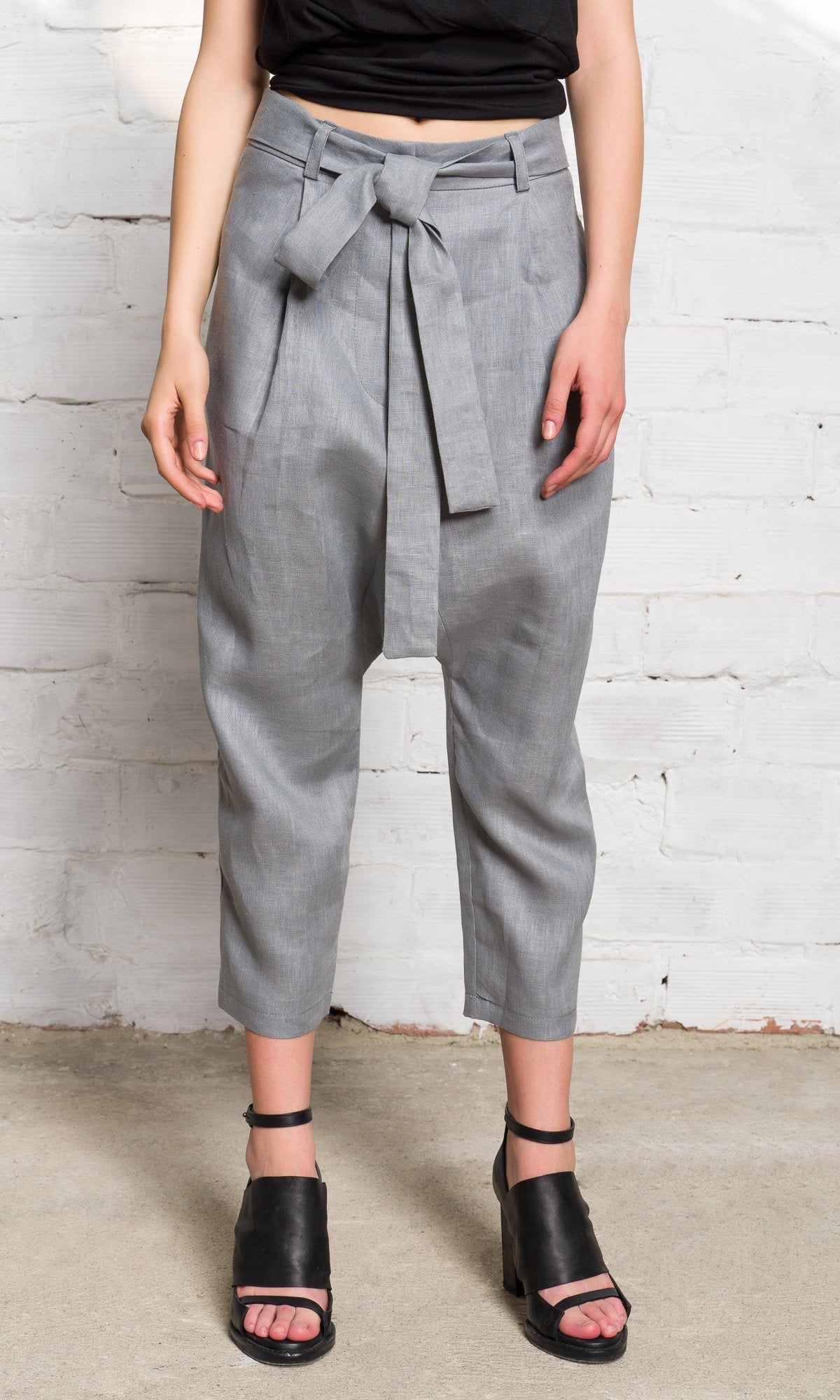 Linen Drop Crotch Pants with Belt - AAKASHA