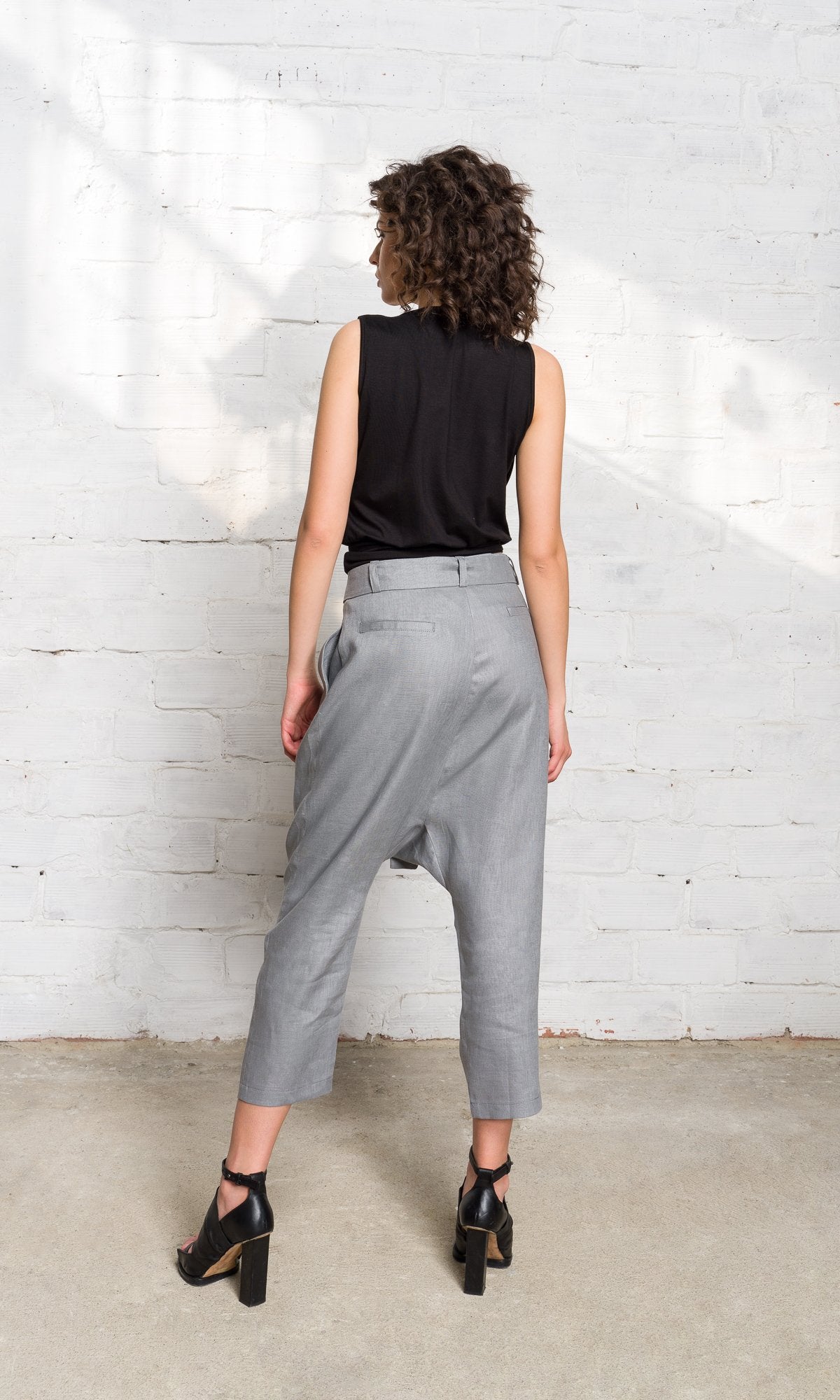 Linen Drop Crotch Pants with Belt - AAKASHA