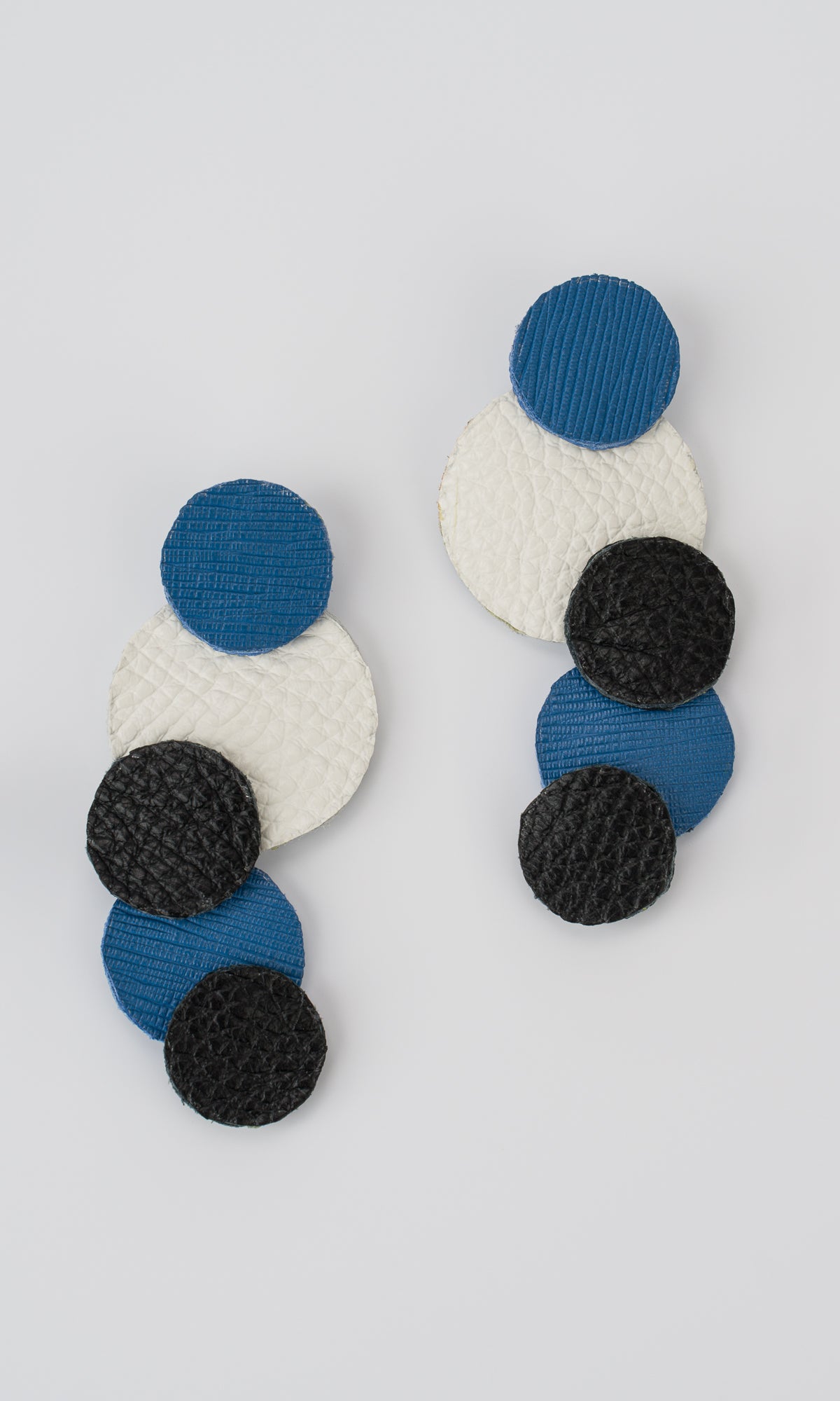 Blue and White Leather Circles Earrings