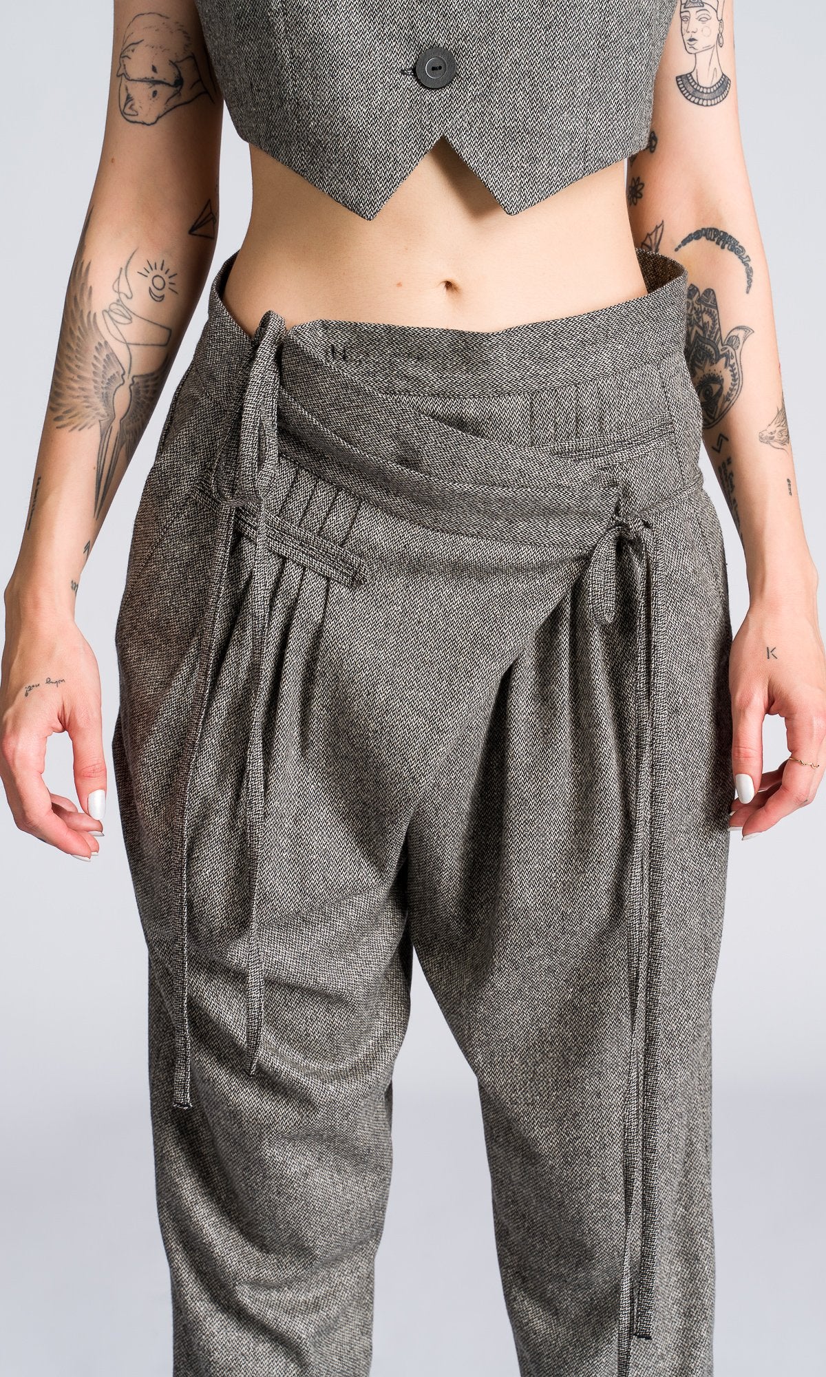 Tapered Pants with Overlap Front - AAKASHA