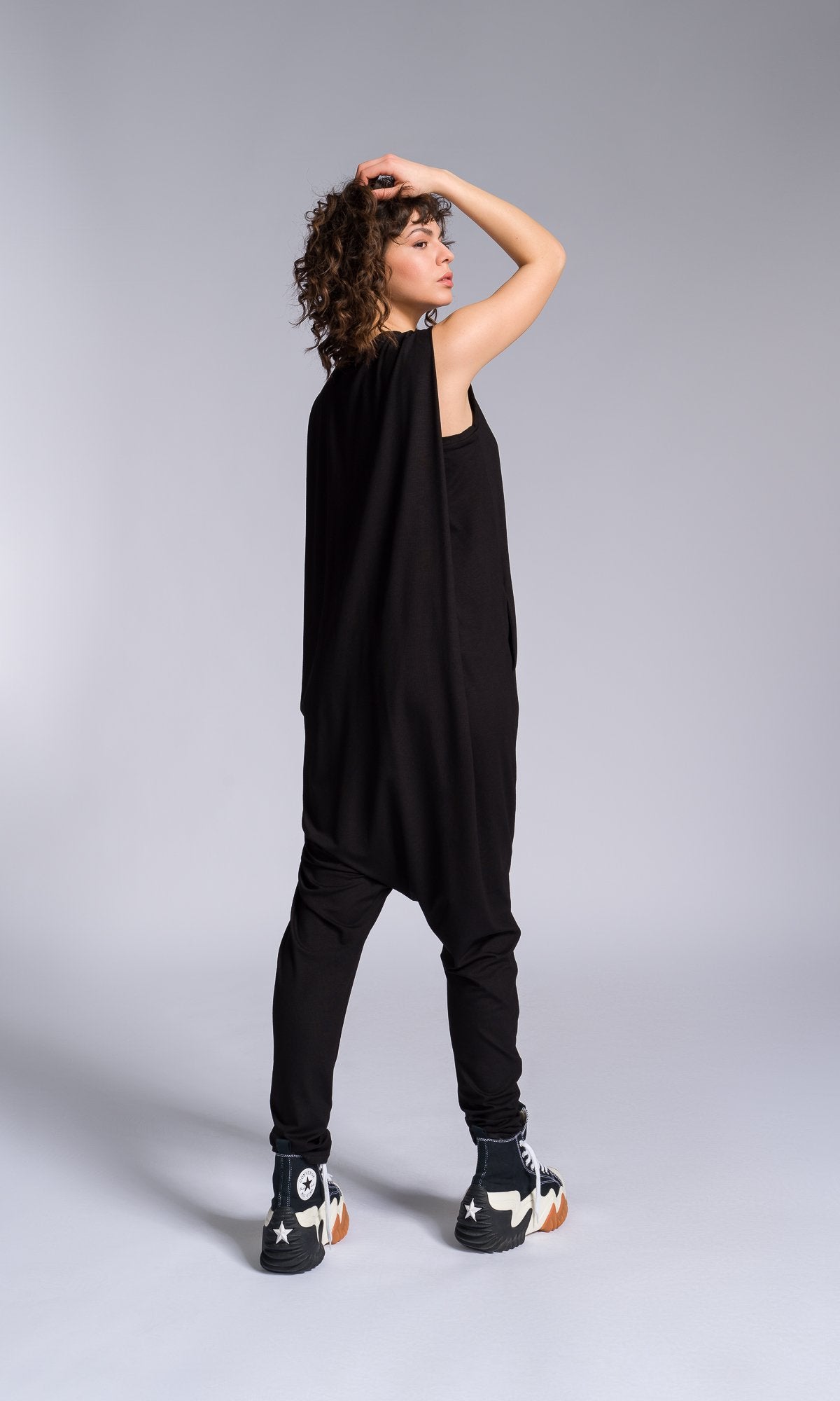 Jersey Zip-up Jumpsuit with Folded Sides - AAKASHA