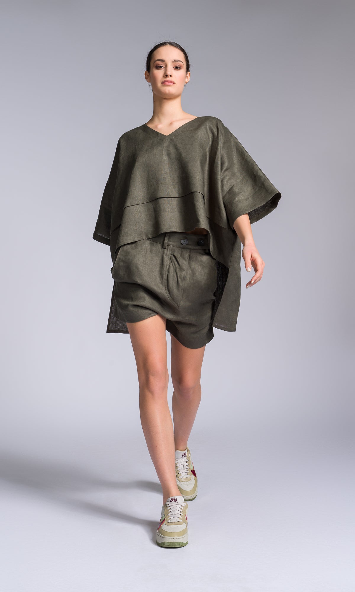 Linen Kimono Blouse with High-low Hem - AAKASHA