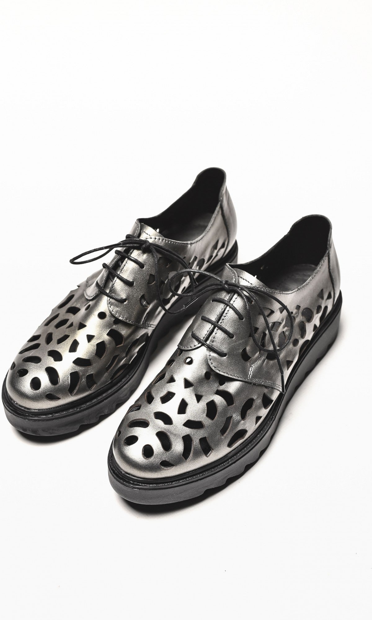 Genuine Leather Silver Grey Perforated Shoes