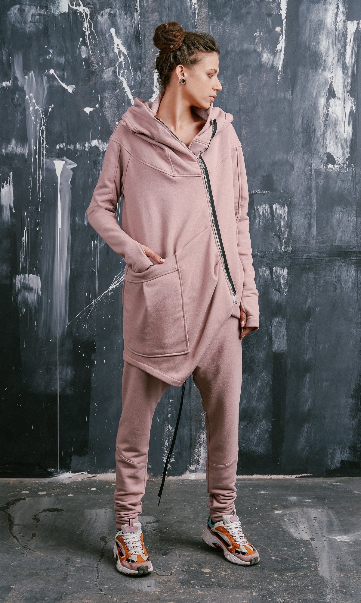 French Terry Hoodie with Asymmetric Closure - AAKASHA