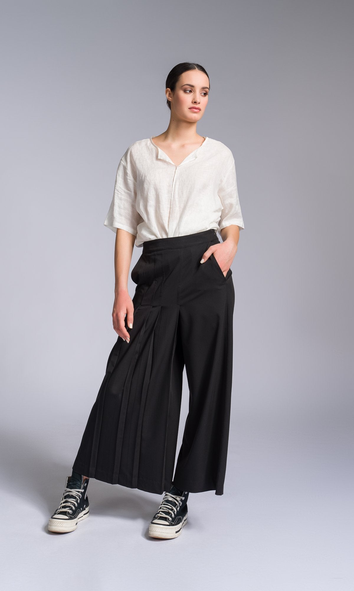 Wide Leg Pants with Front Pleat - AAKASHA