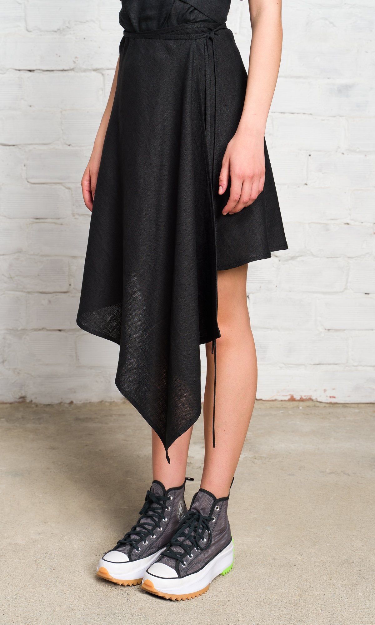 Asymmetric Linen Wrap Skirt