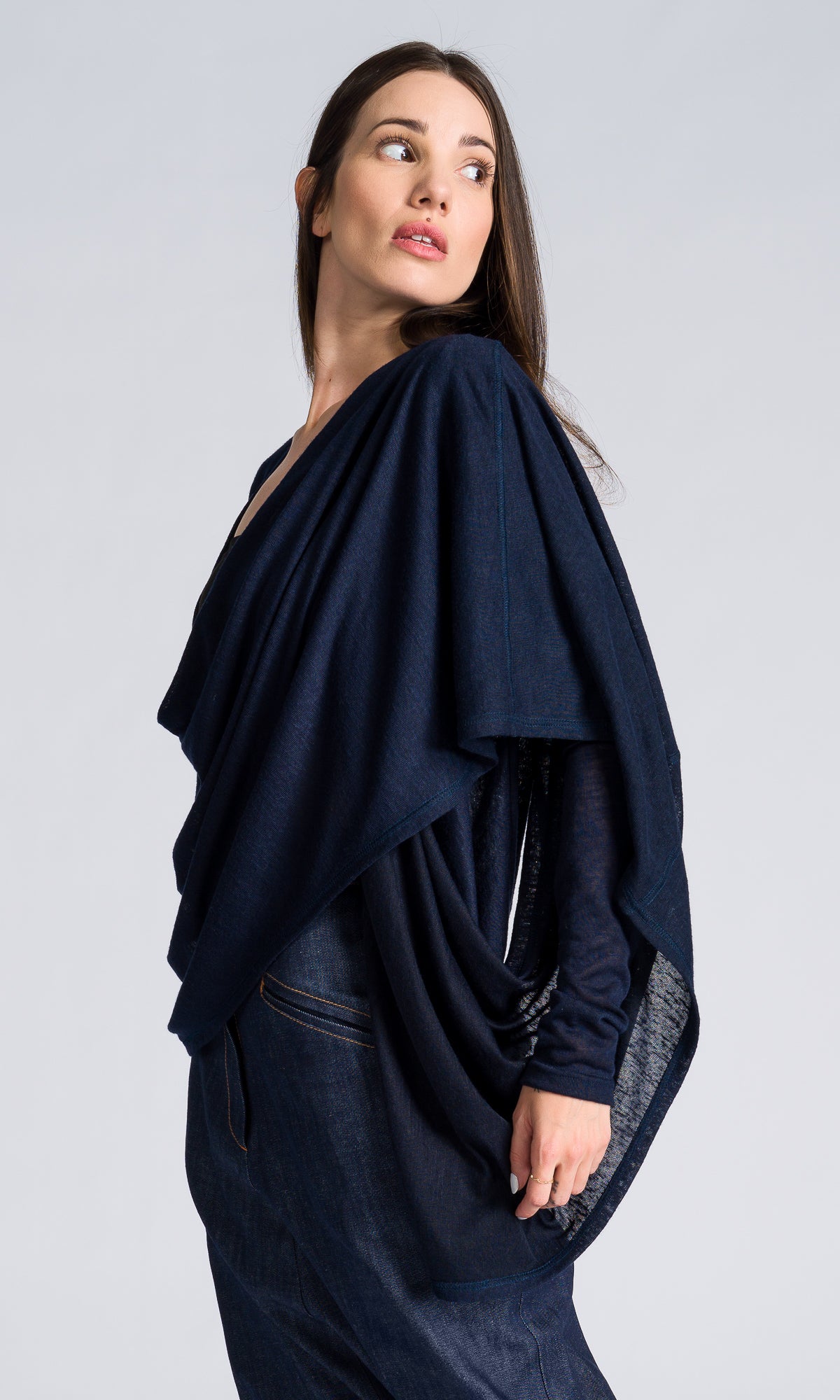 Long-sleeve Top with Long Draped Front - AAKASHA