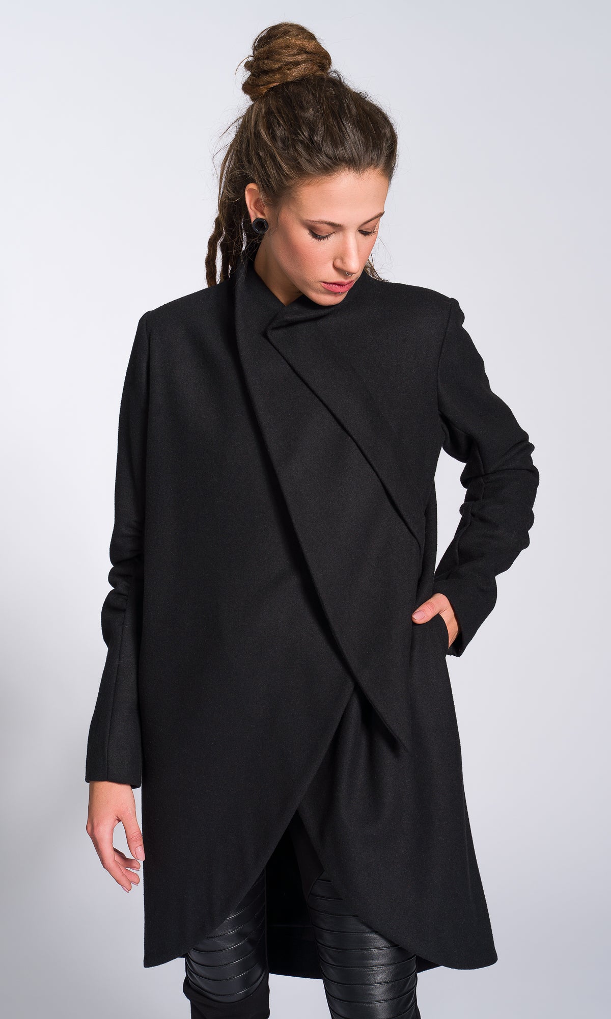 Wool Felt Coat with Asymmetric Tiered Closure - AAKASHA