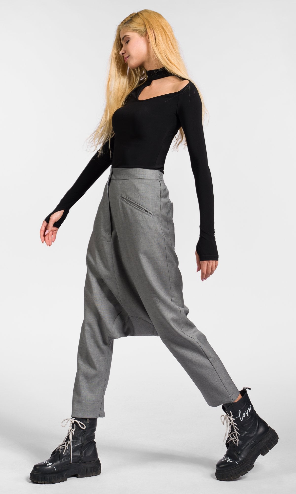 Deep Drop Crotch Wool Pants