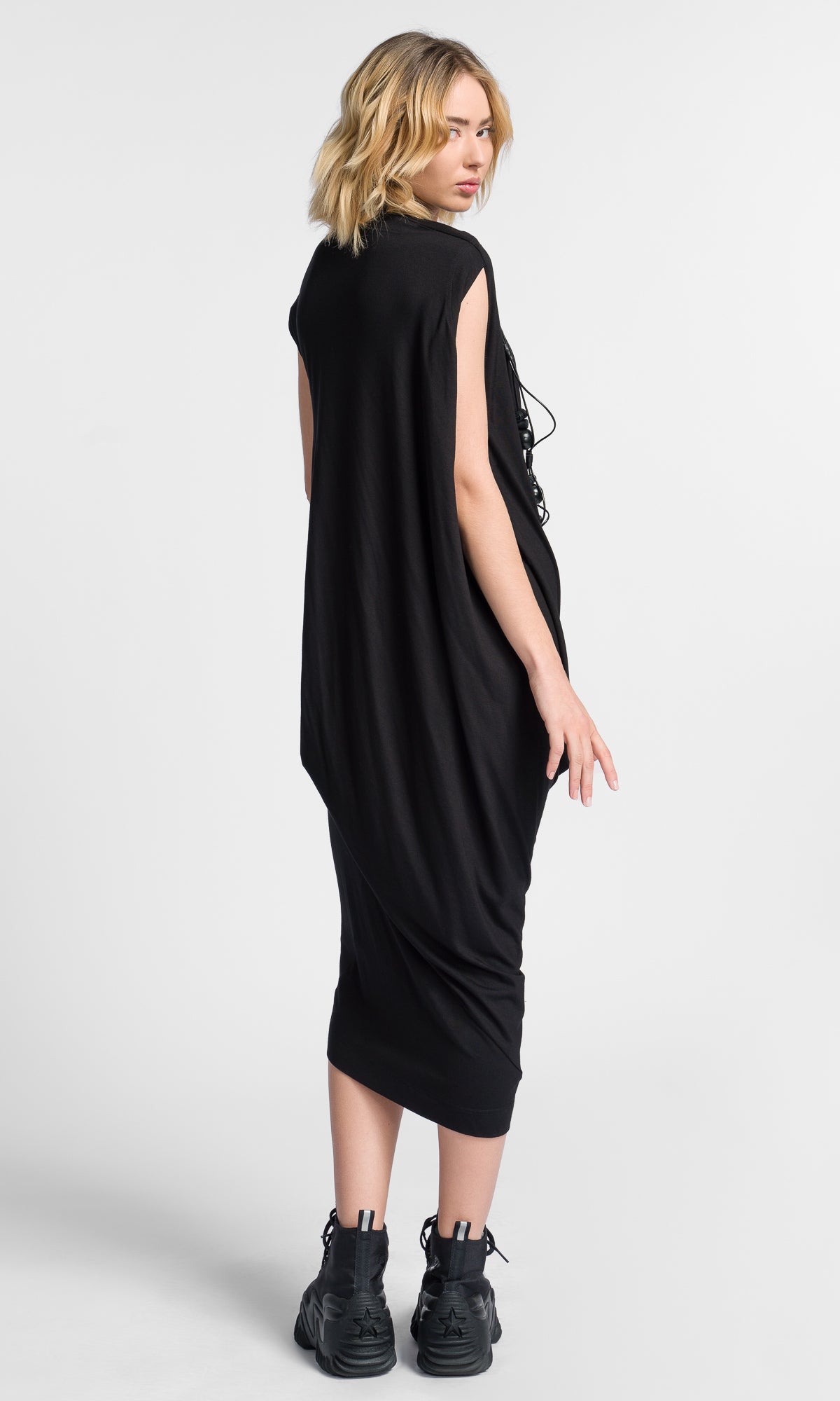 Asymmetric Draped Midi Dress