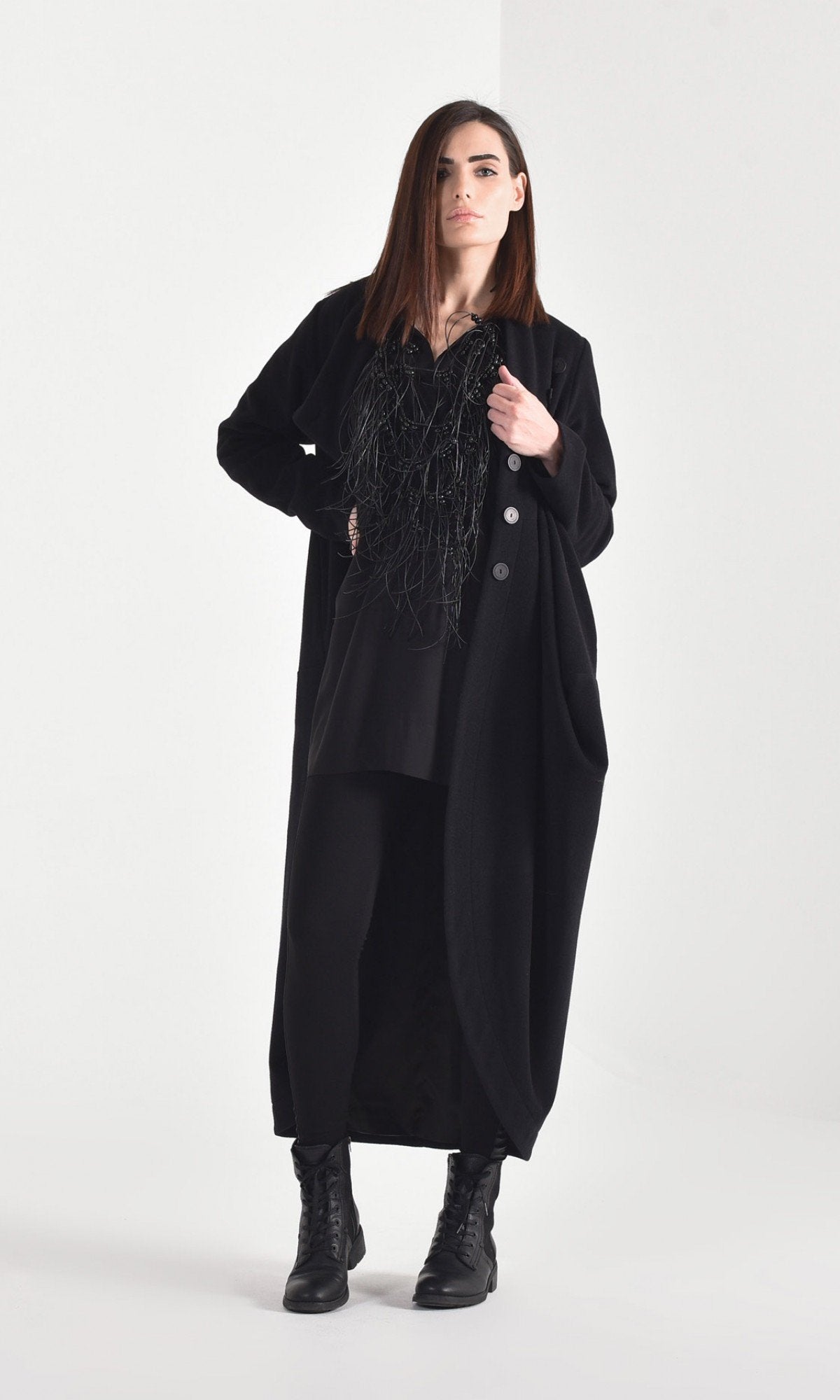 Asymmetric Wool Blend Coat