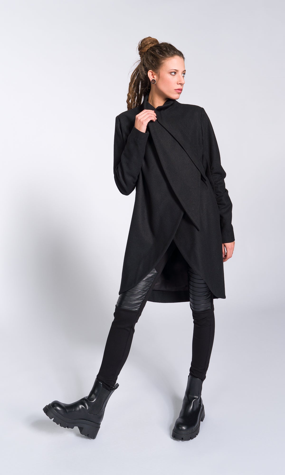 Wool Felt Coat with Asymmetric Tiered Closure - AAKASHA