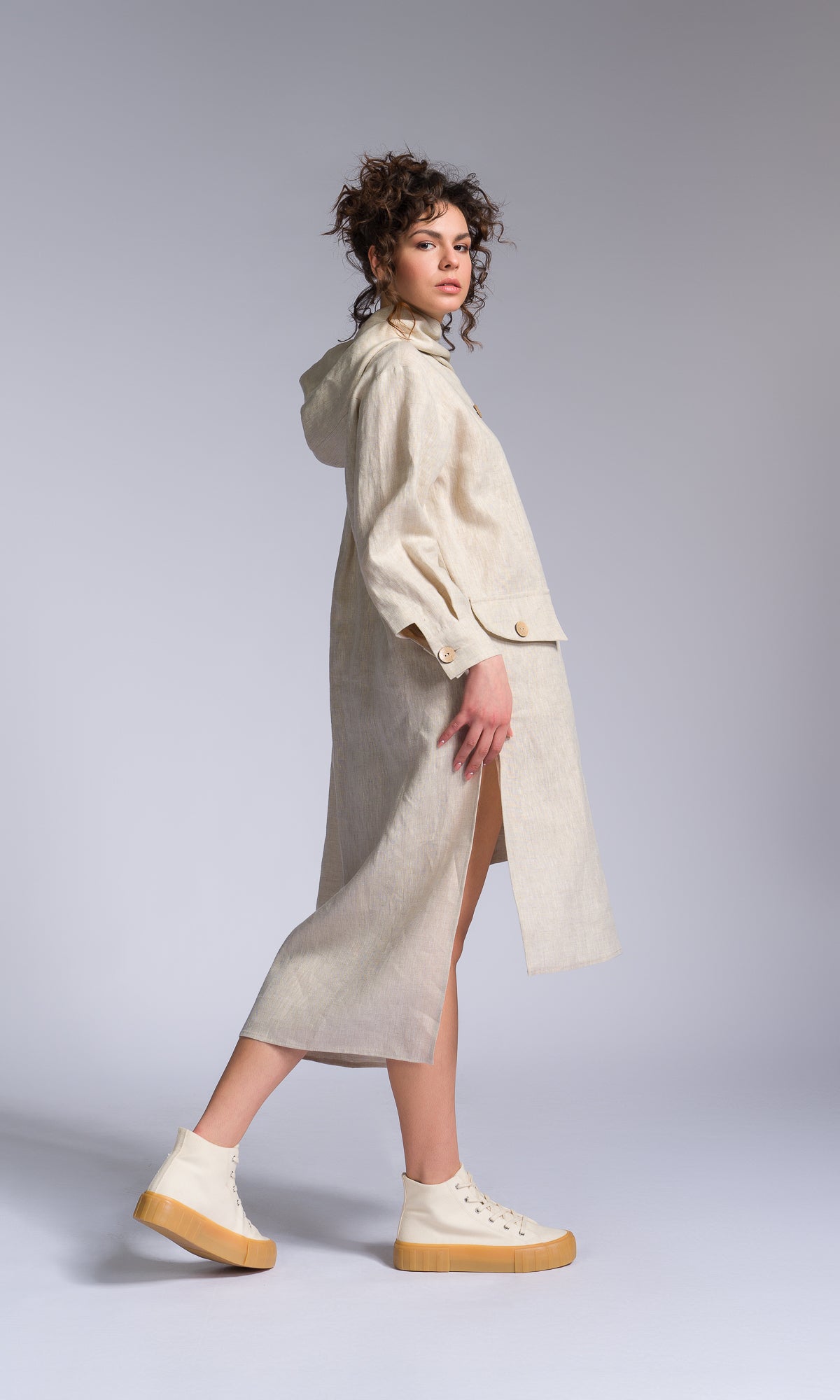 Hooded Shirt Dress with Asymmetric Hem - AAKASHA