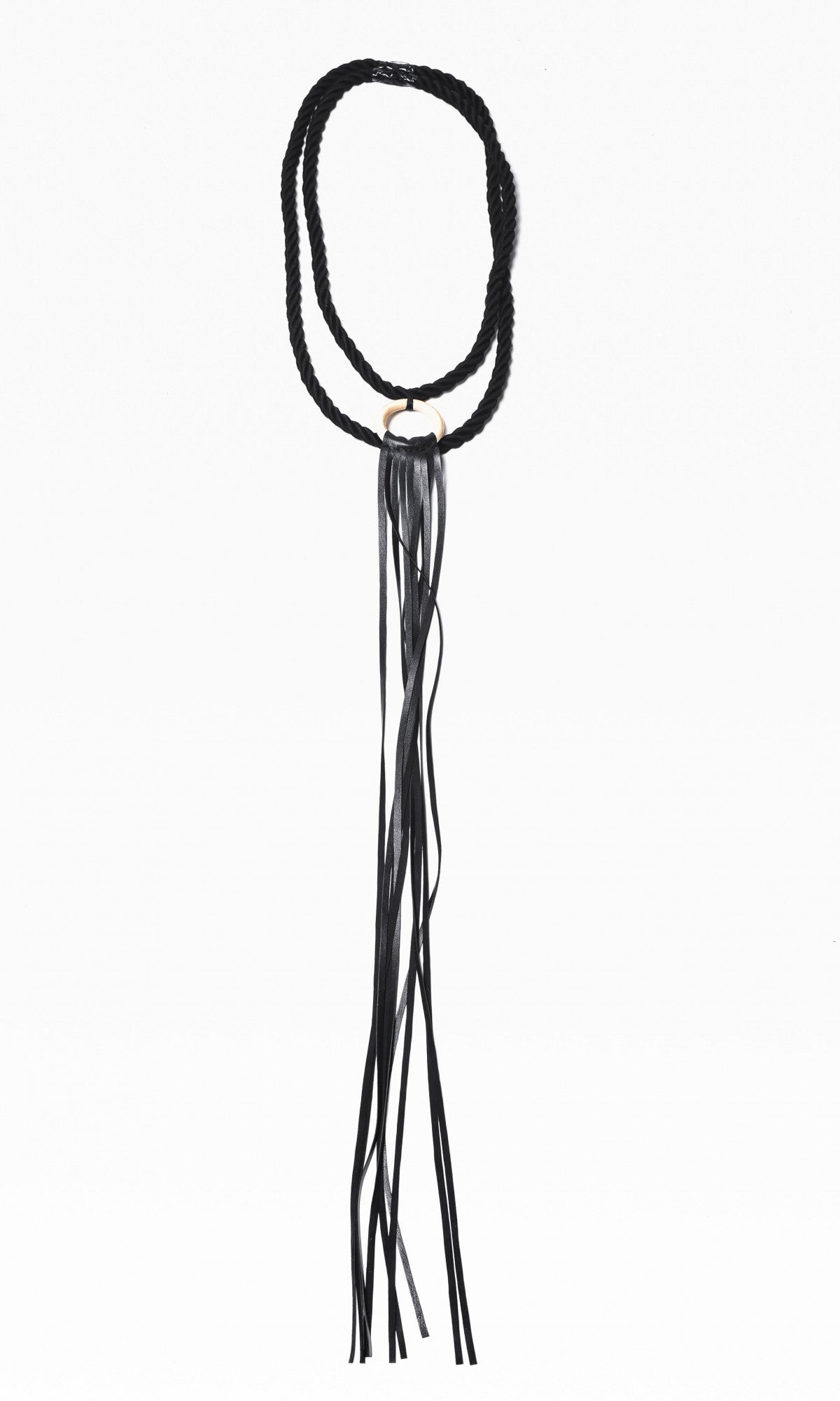 Extra Long Genuine Leather Ring and Fringe Necklace A16249