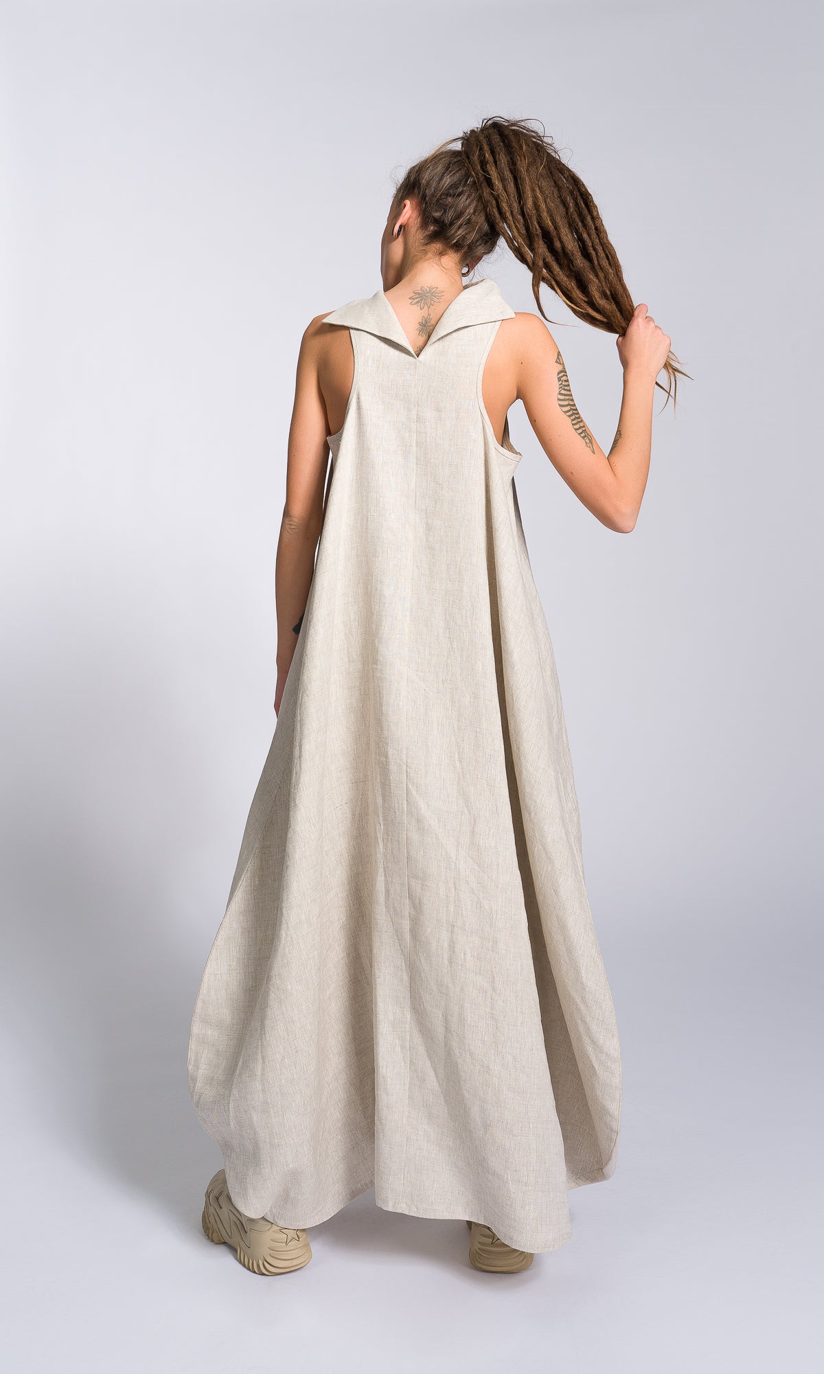 Linen High Neck Cocoon Dress - AAKASHA