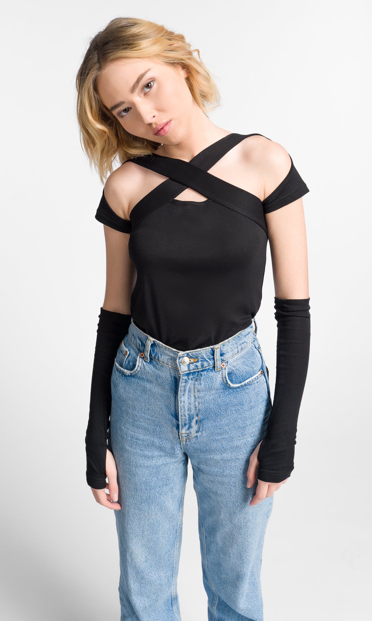 Cross Neck Top with Gloves - AAKASHA