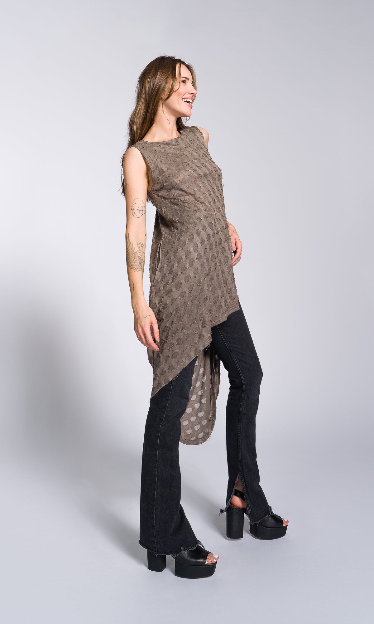 Sleeveless Tunic with Long Draped Back - AAKASHA